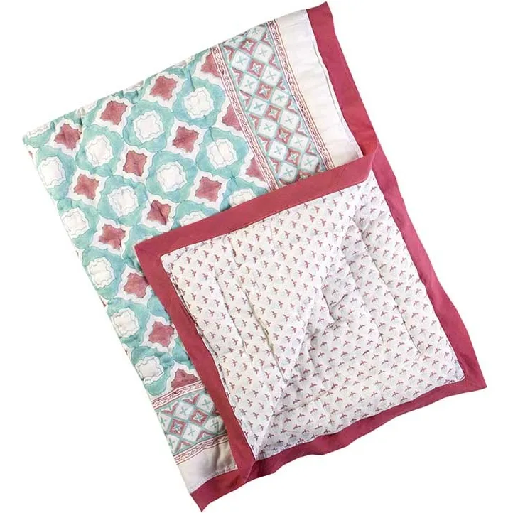 Malabar Baby Block-Printed Cotton Crib Quilt, Miami