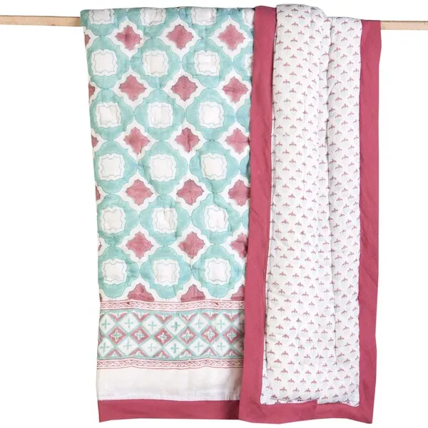 Malabar Baby Block-Printed Cotton Crib Quilt, Miami