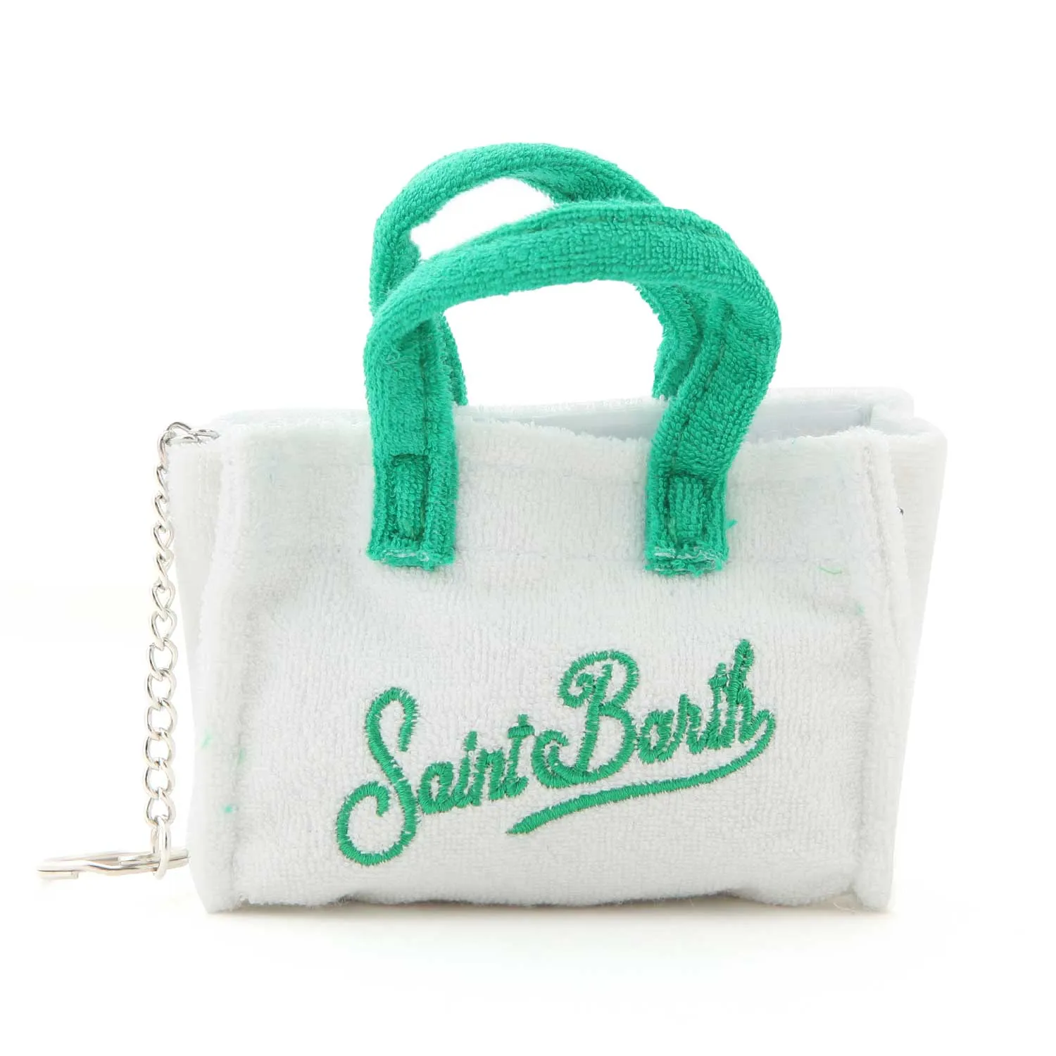 Mc2 Saint Barth White And Green Key Bag With Shoulder Strap For Girls And Teen