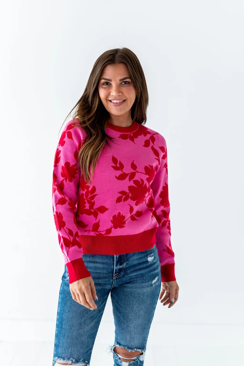 McKinley Jacquard Sweater in Hot Pink - Size Large Left