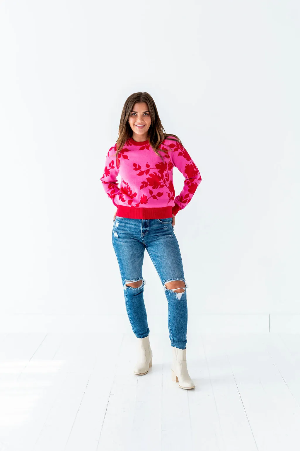 McKinley Jacquard Sweater in Hot Pink - Size Large Left