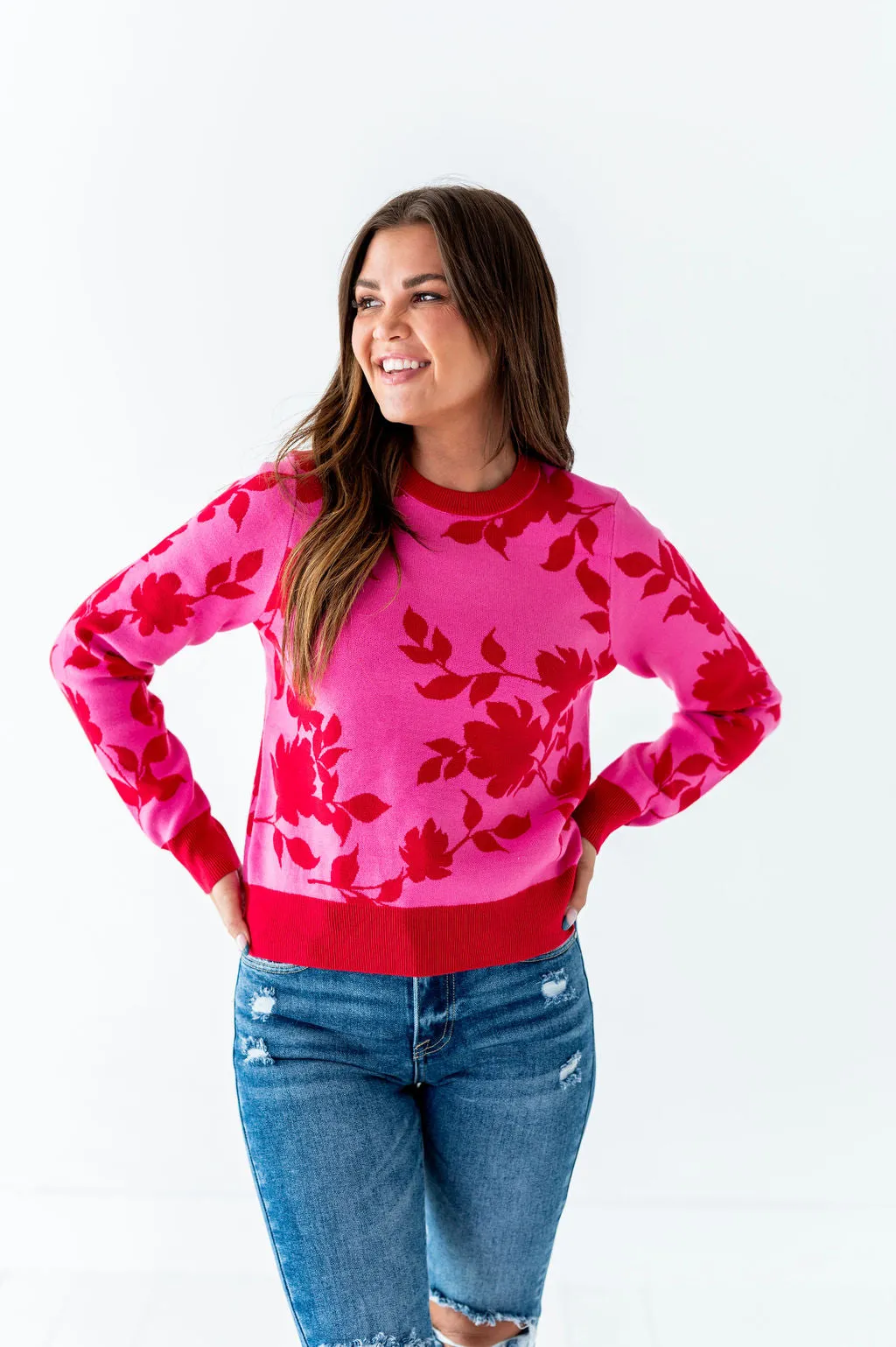 McKinley Jacquard Sweater in Hot Pink - Size Large Left