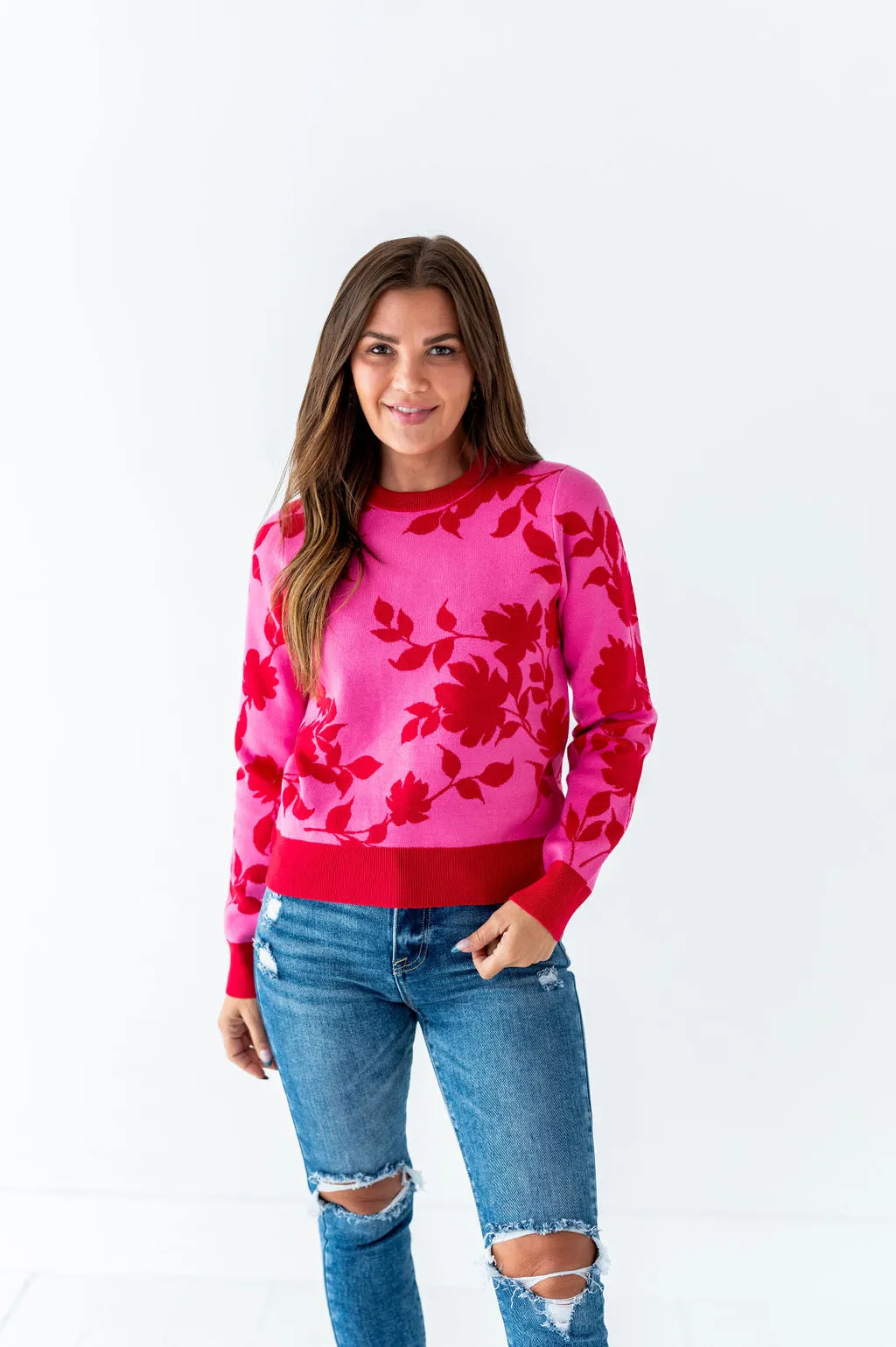 McKinley Jacquard Sweater in Hot Pink - Size Large Left