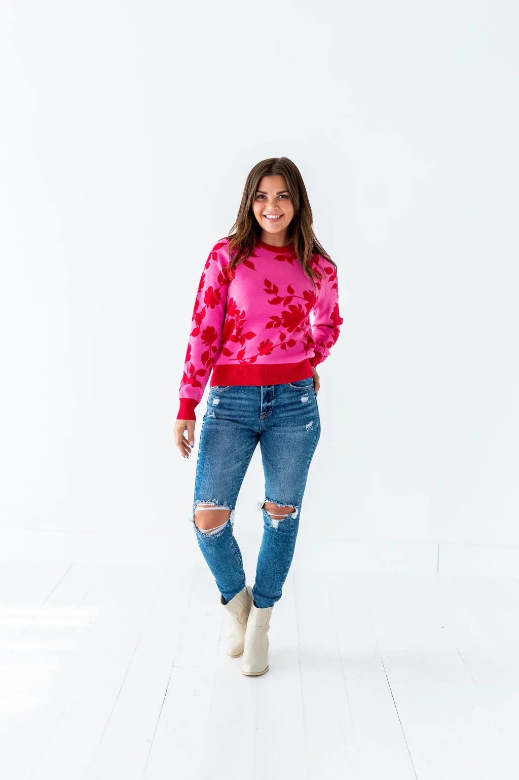 McKinley Jacquard Sweater in Hot Pink - Size Large Left