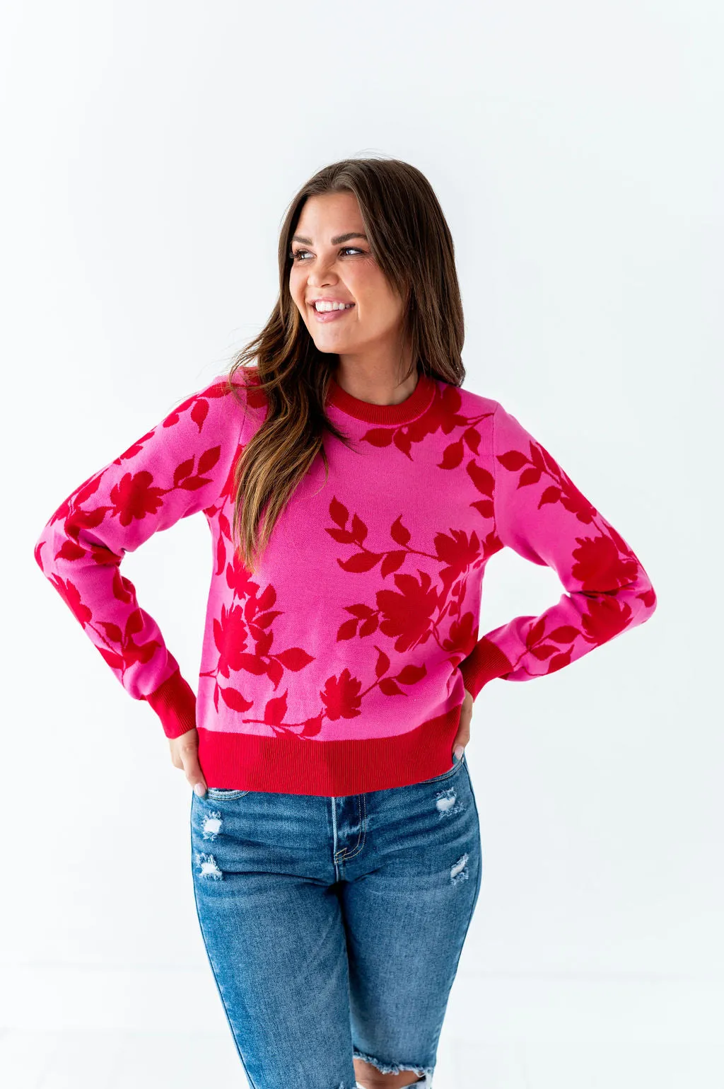 McKinley Jacquard Sweater in Hot Pink - Size Large Left