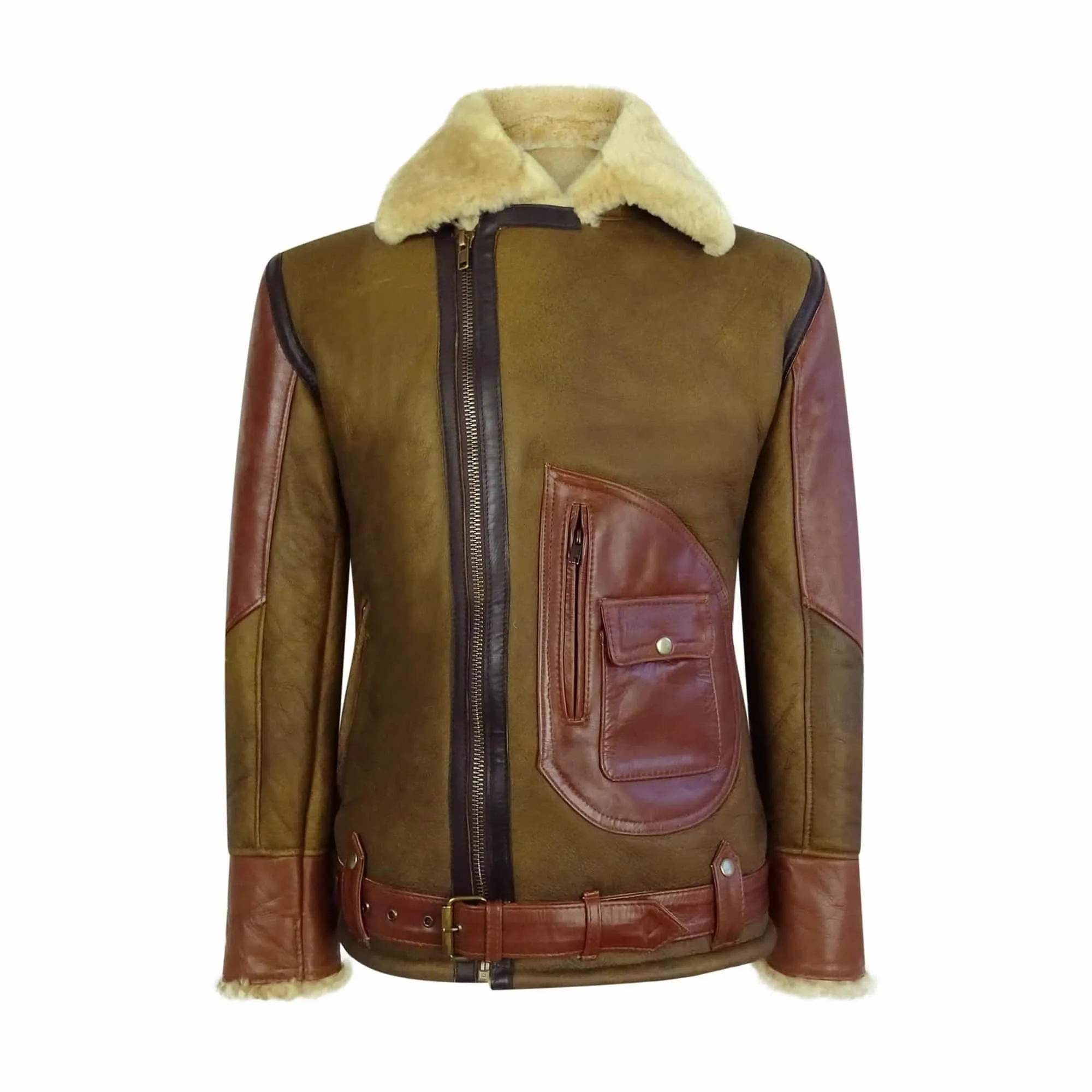 Men's Brown Ginger Sheepskin Leather Flying Jacket