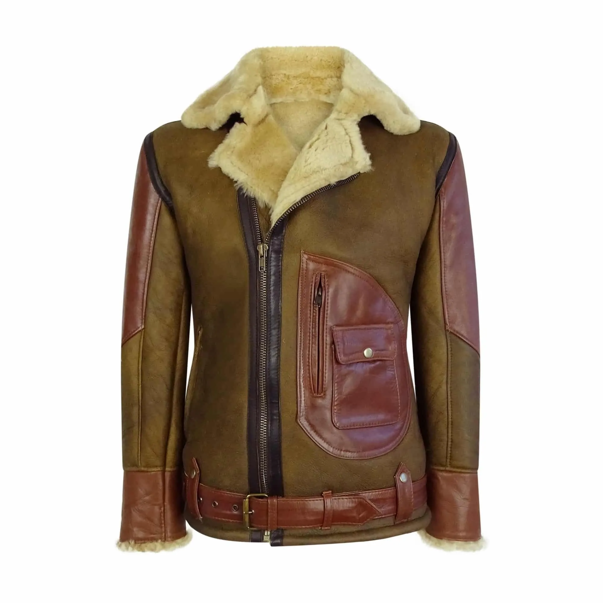 Men's Brown Ginger Sheepskin Leather Flying Jacket