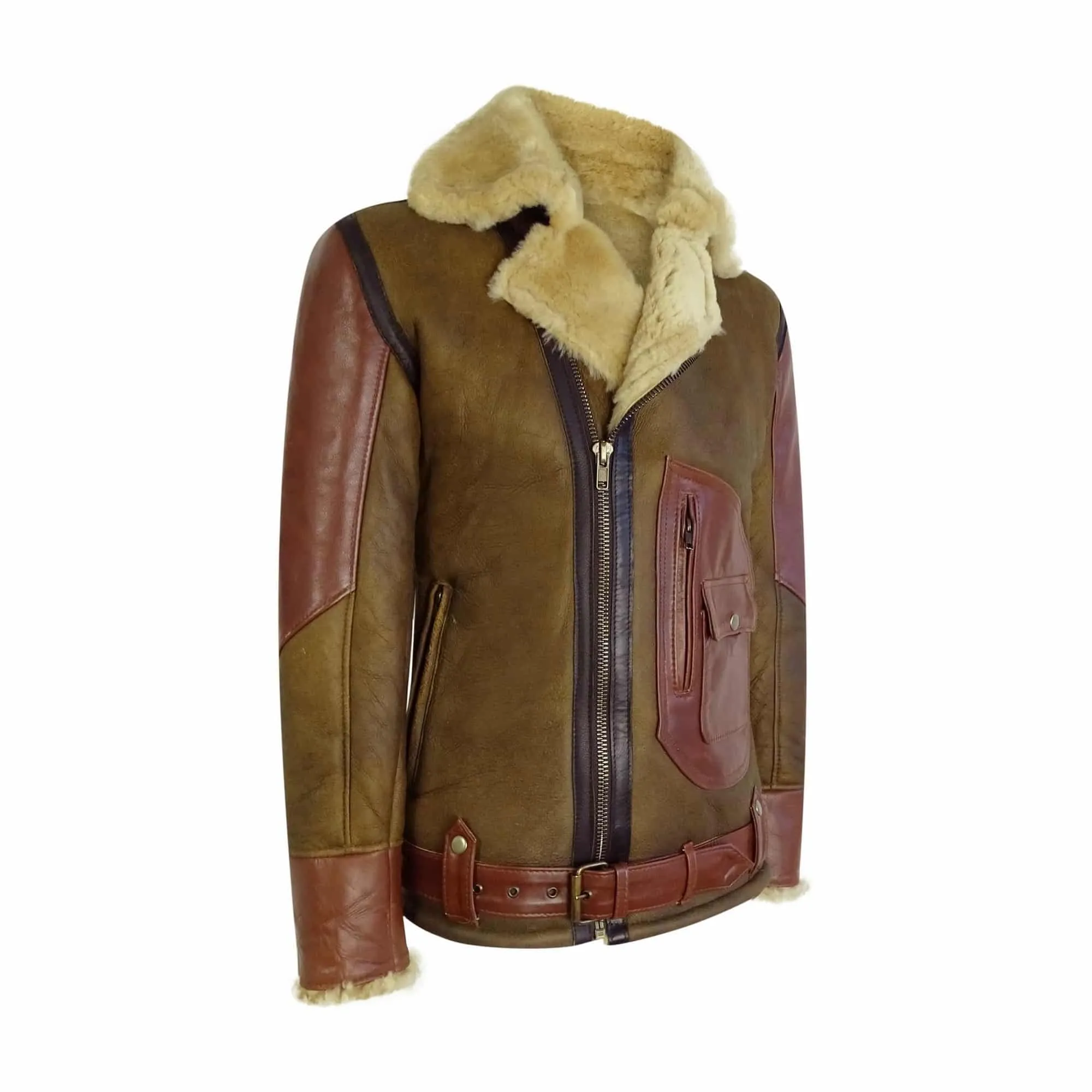 Men's Brown Ginger Sheepskin Leather Flying Jacket