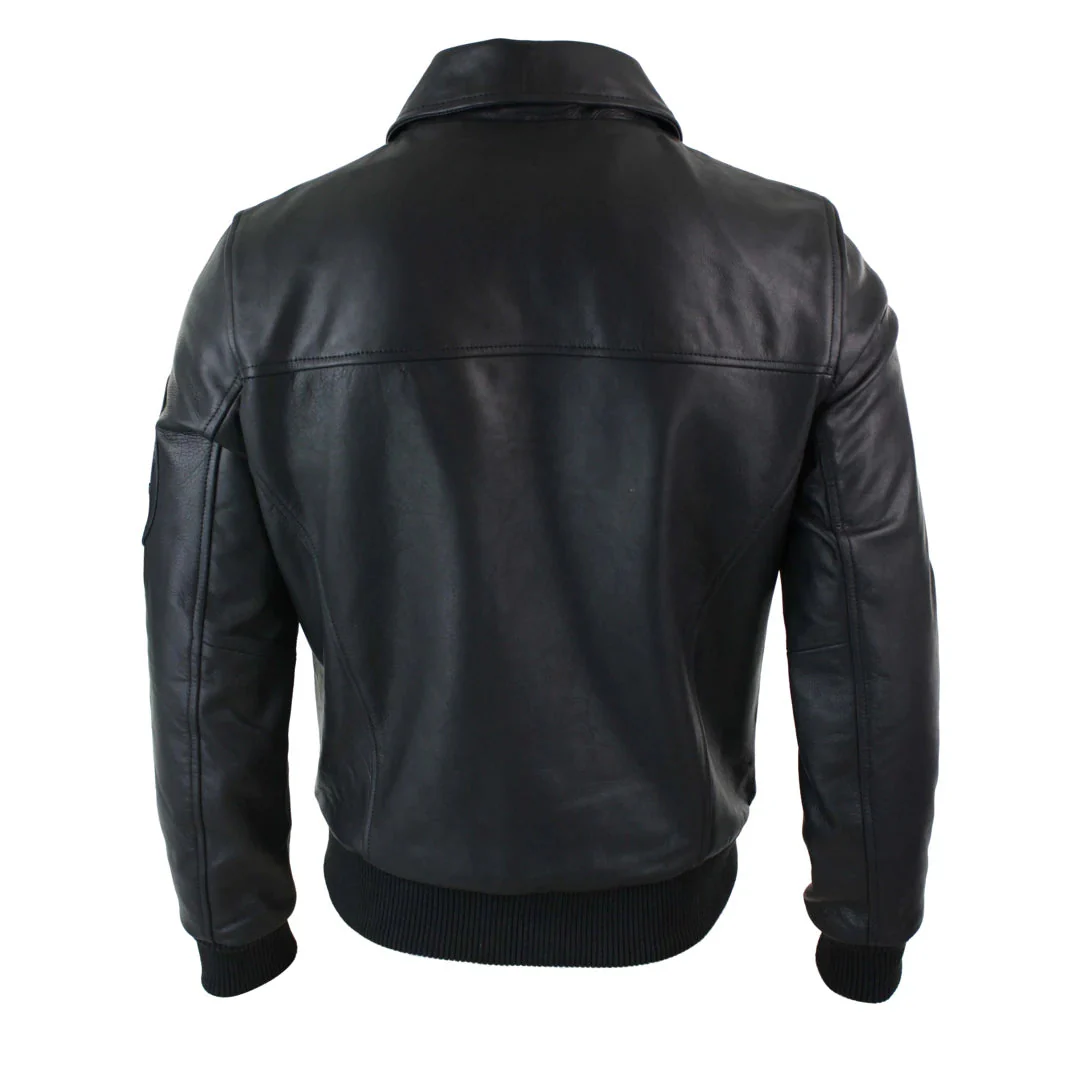 Men's Leather Harrington Black Bomber Classic Pilot Jacket