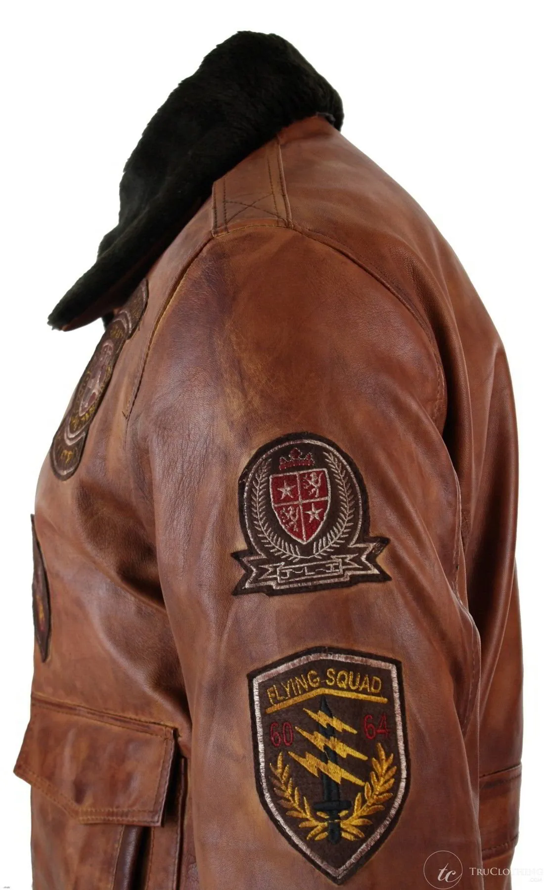 Mens Aviator Flying Pilot Bomber Jacket Vintage Tan Removable Black Fur Collar-Nevada Timber