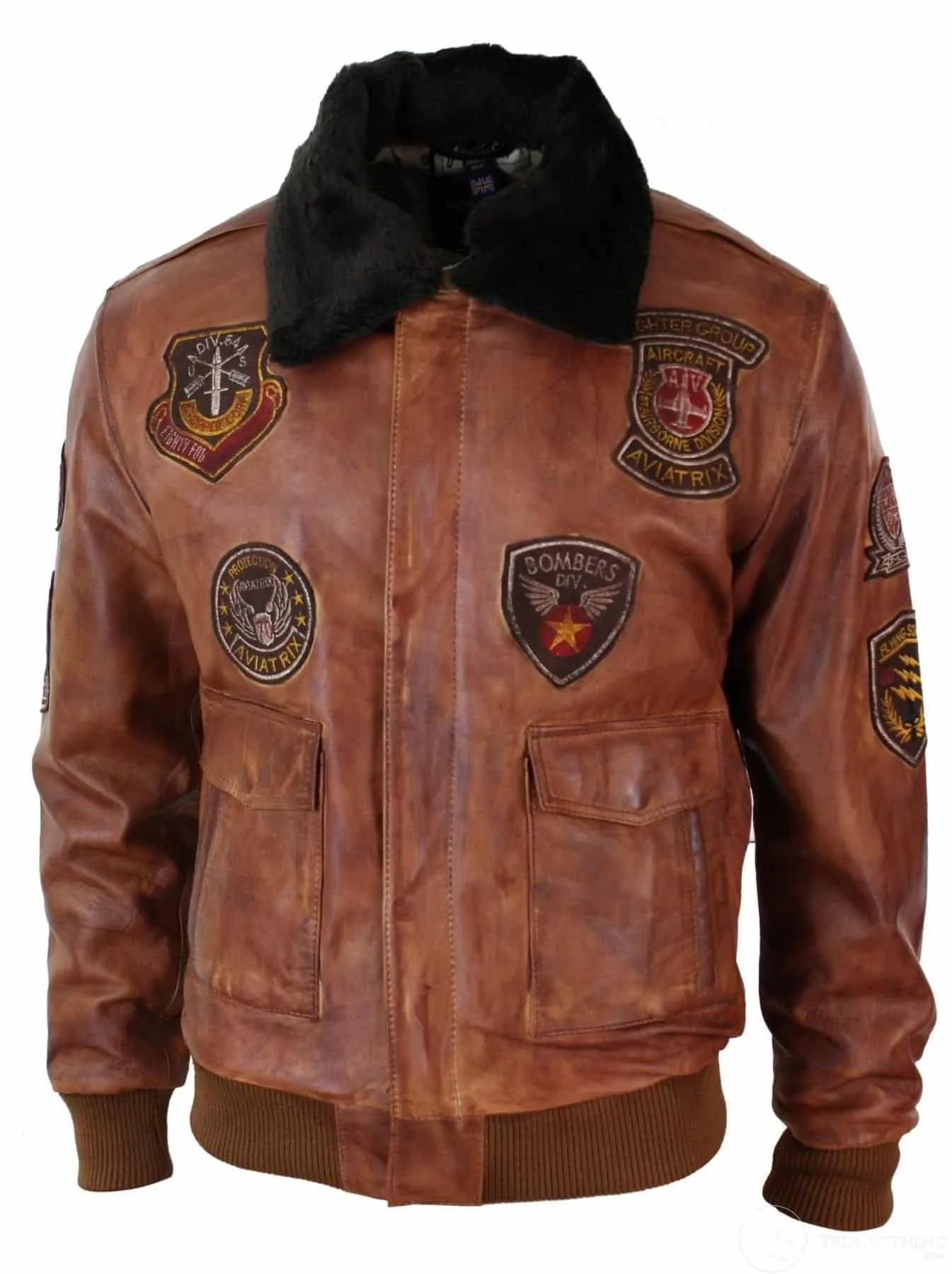 Mens Aviator Flying Pilot Bomber Jacket Vintage Tan Removable Black Fur Collar-Nevada Timber