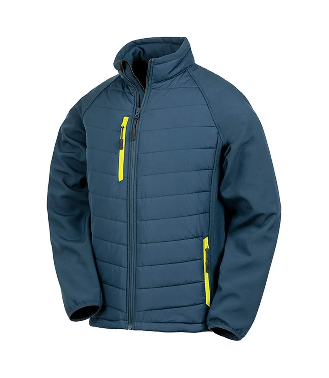 Mens black compass padded soft shell jacket navy/yellow Result