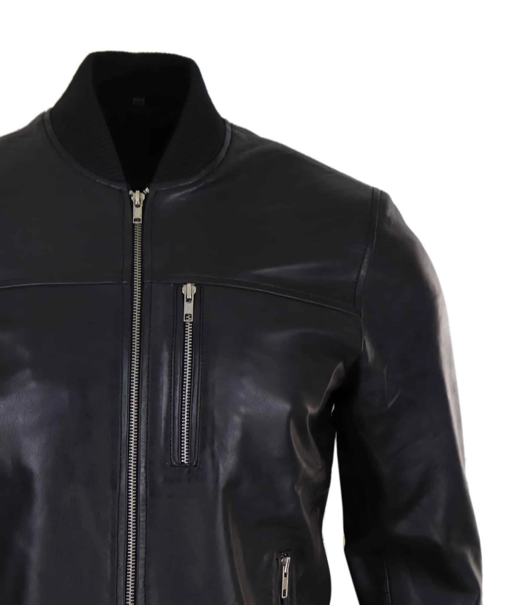 Mens Black Leather Bomber Jacket