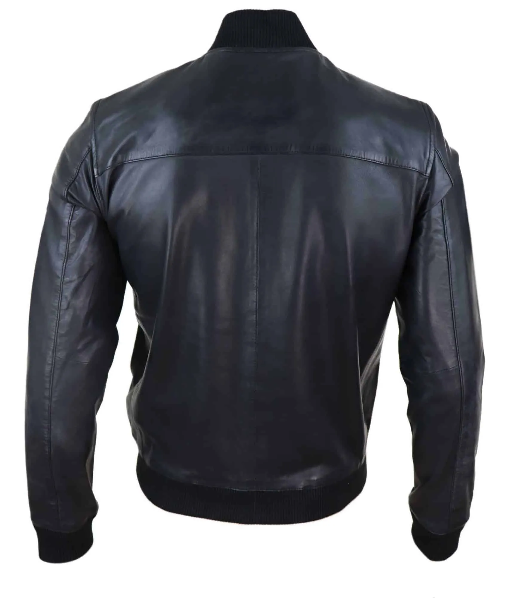 Mens Black Leather Bomber Jacket