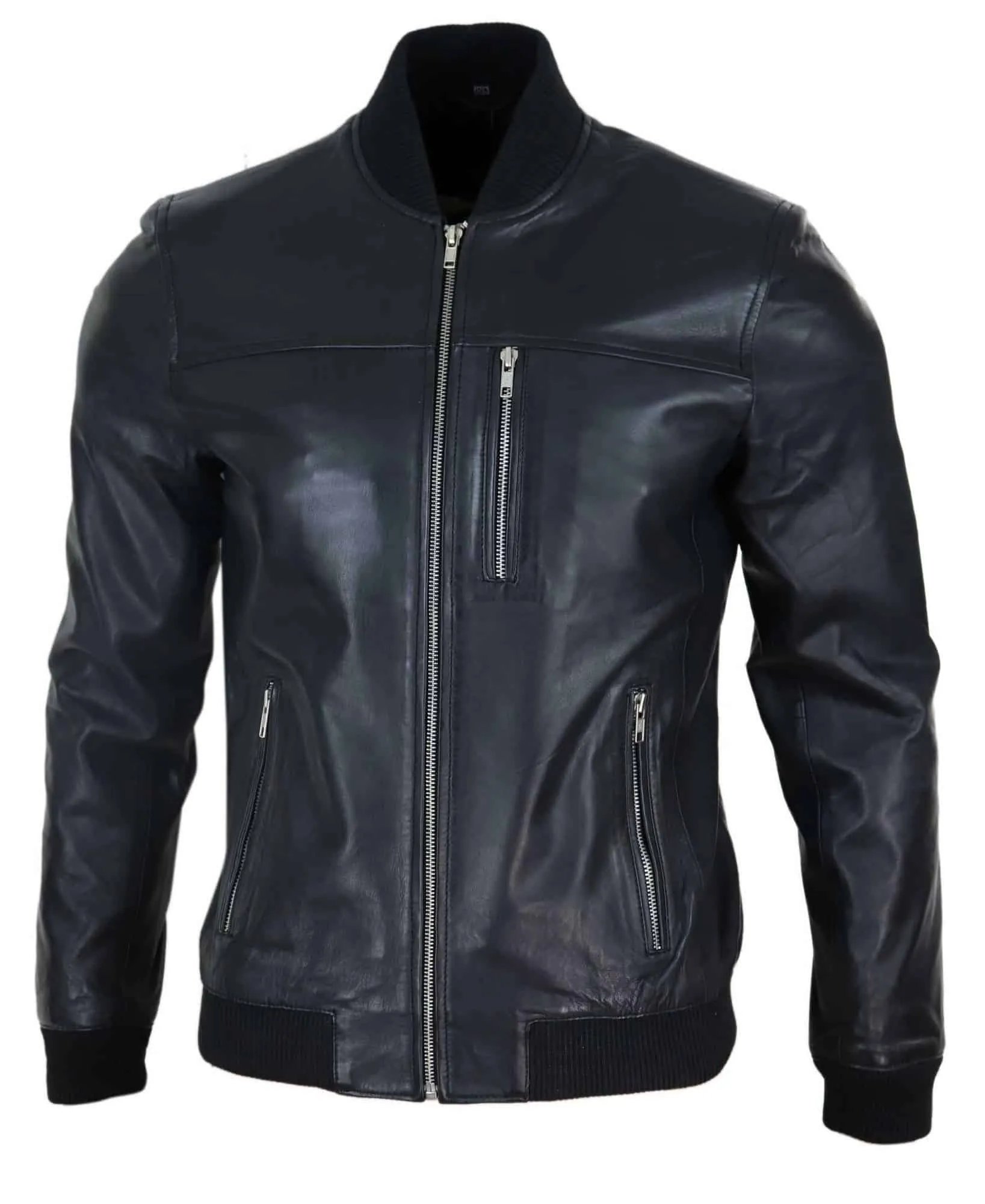 Mens Black Leather Bomber Jacket