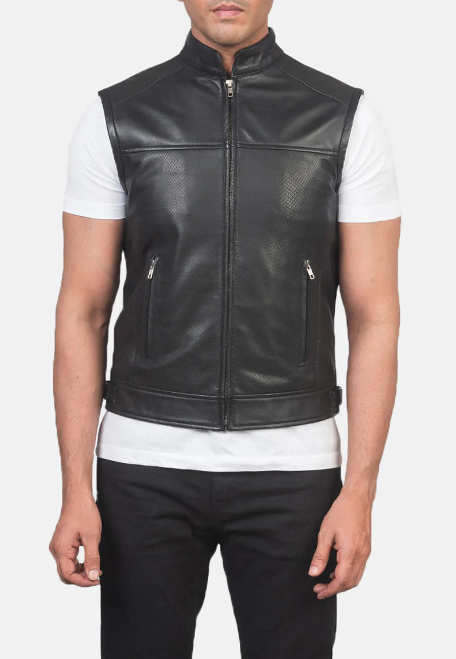 Men’s Black Leather Motorcycle Vest