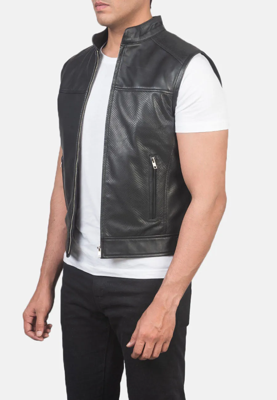 Men’s Black Leather Motorcycle Vest