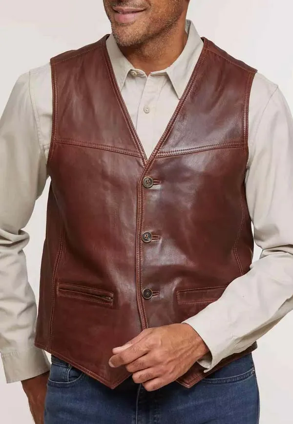 Men's Brown Leather Biker Vest