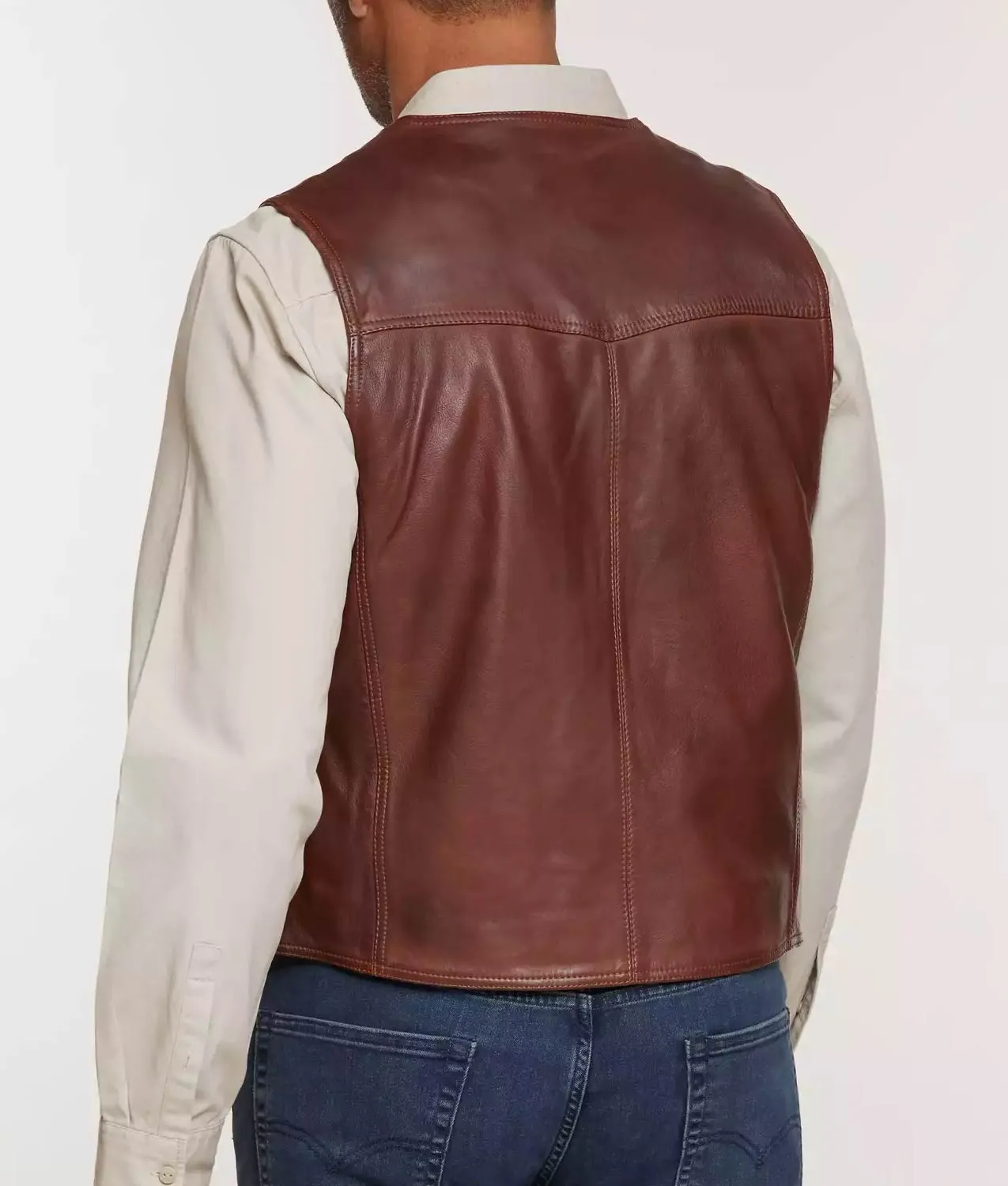 Men's Brown Leather Biker Vest