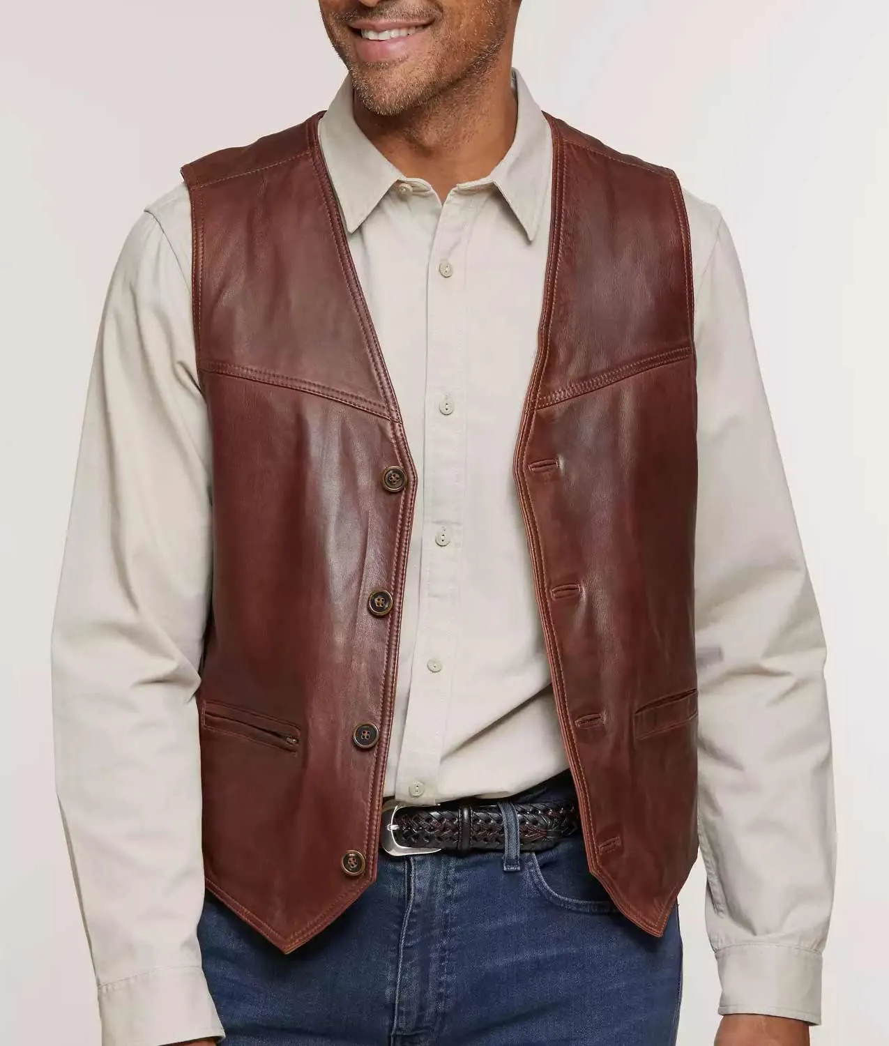 Men's Brown Leather Biker Vest