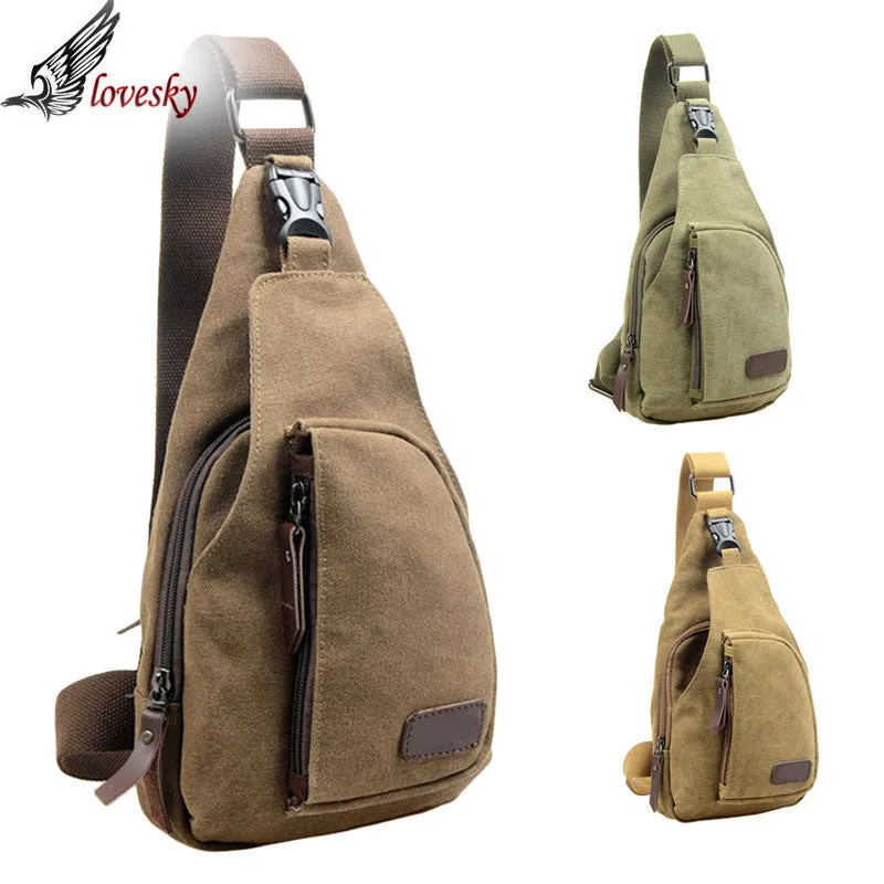 Mens Casual Zipper Canvas Unbalance Crossbody Shoulder Bag Chest Bag