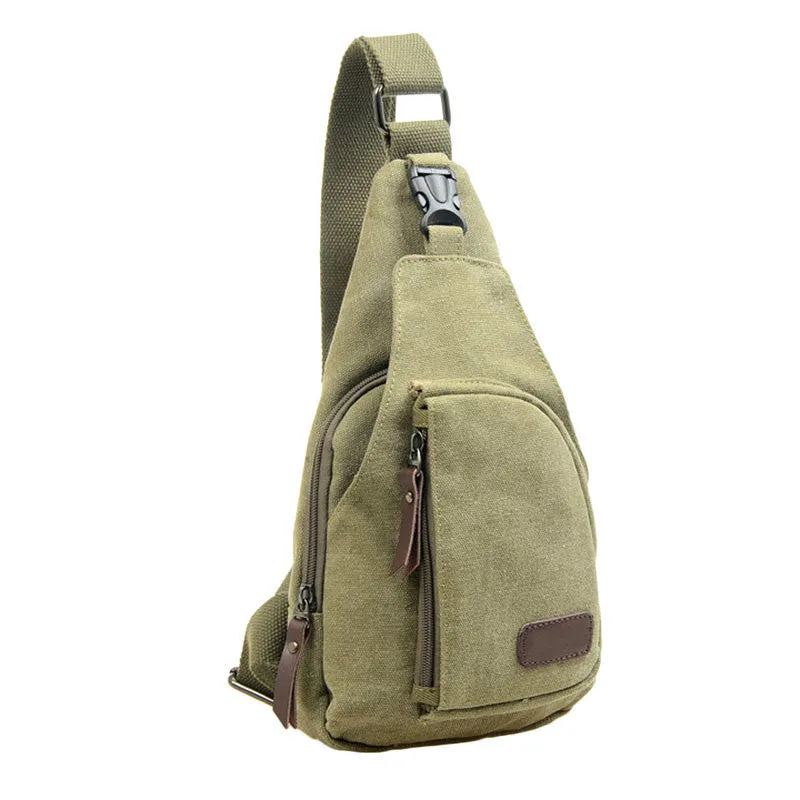 Mens Casual Zipper Canvas Unbalance Crossbody Shoulder Bag Chest Bag