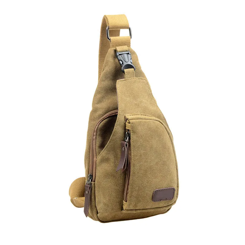 Mens Casual Zipper Canvas Unbalance Crossbody Shoulder Bag Chest Bag