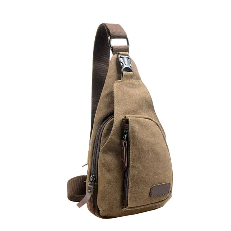 Mens Casual Zipper Canvas Unbalance Crossbody Shoulder Bag Chest Bag