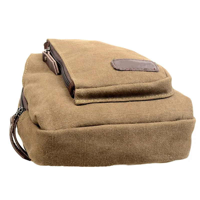 Mens Casual Zipper Canvas Unbalance Crossbody Shoulder Bag Chest Bag