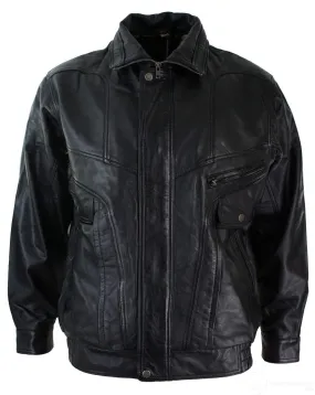 Mens Classic Bomber Black Nubuck Washed Brown Real Leather Jacket-Black