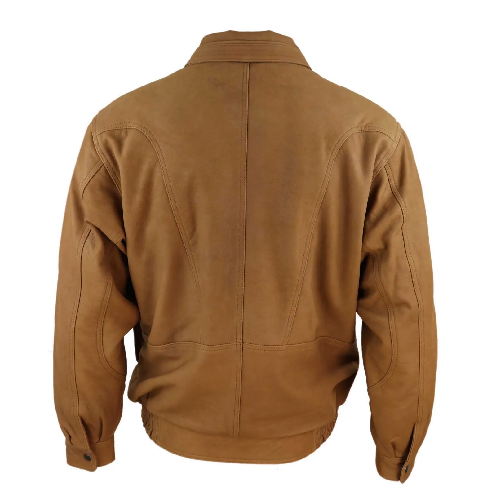 Mens Classic Nubuck Leather Bomber Jacket - Tan