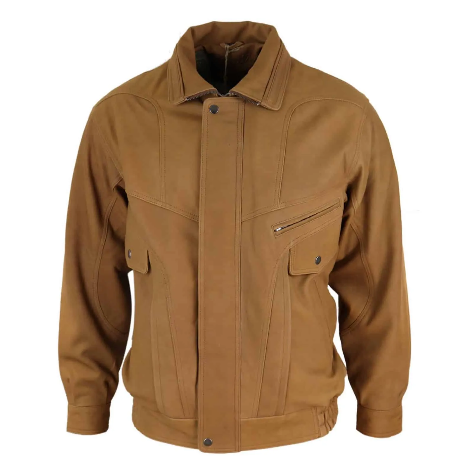 Mens Classic Nubuck Leather Bomber Jacket - Tan