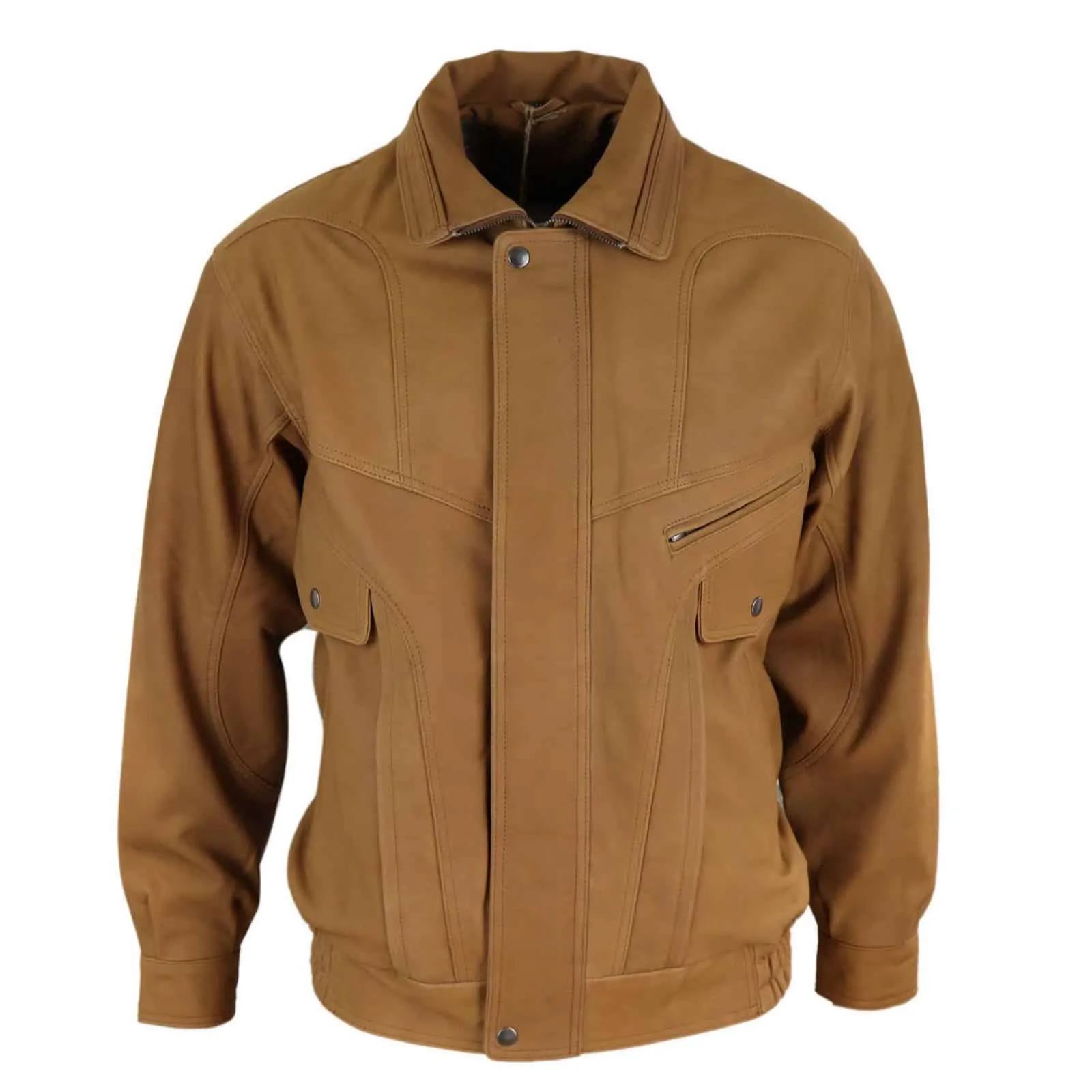 Mens Classic Nubuck Leather Bomber Jacket - Tan