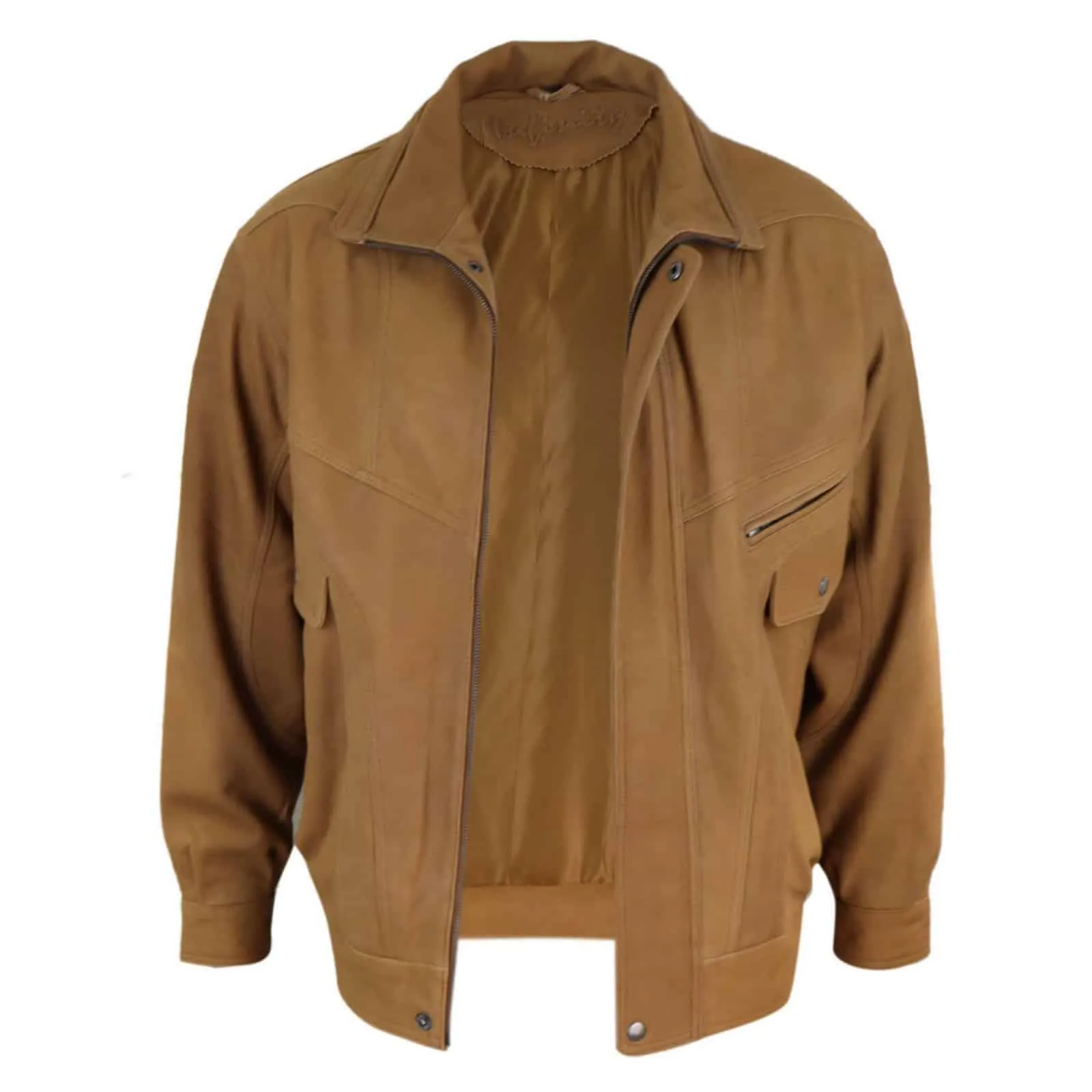 Mens Classic Nubuck Leather Bomber Jacket - Tan