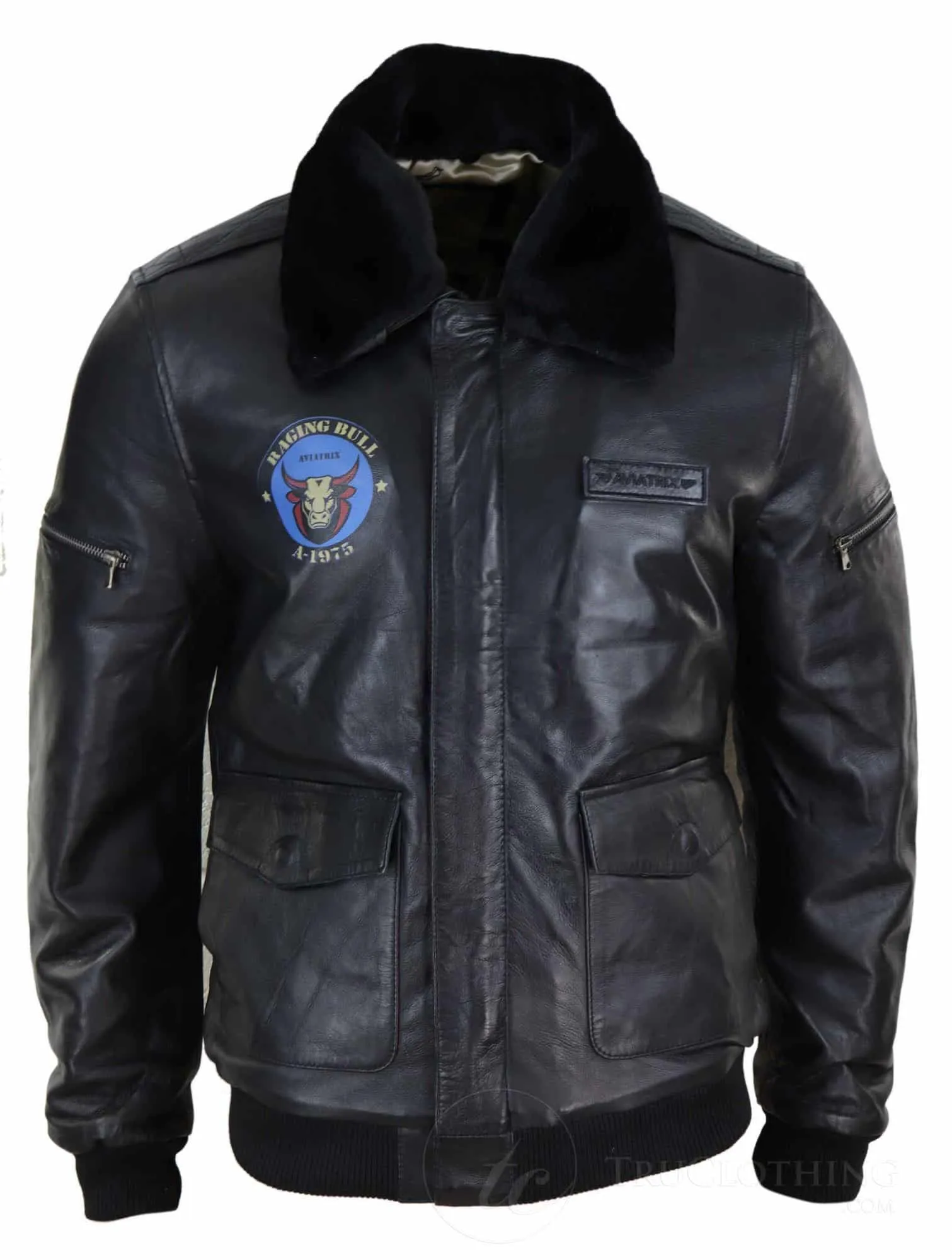 Mens Classic Real Leather Bomber Jacket