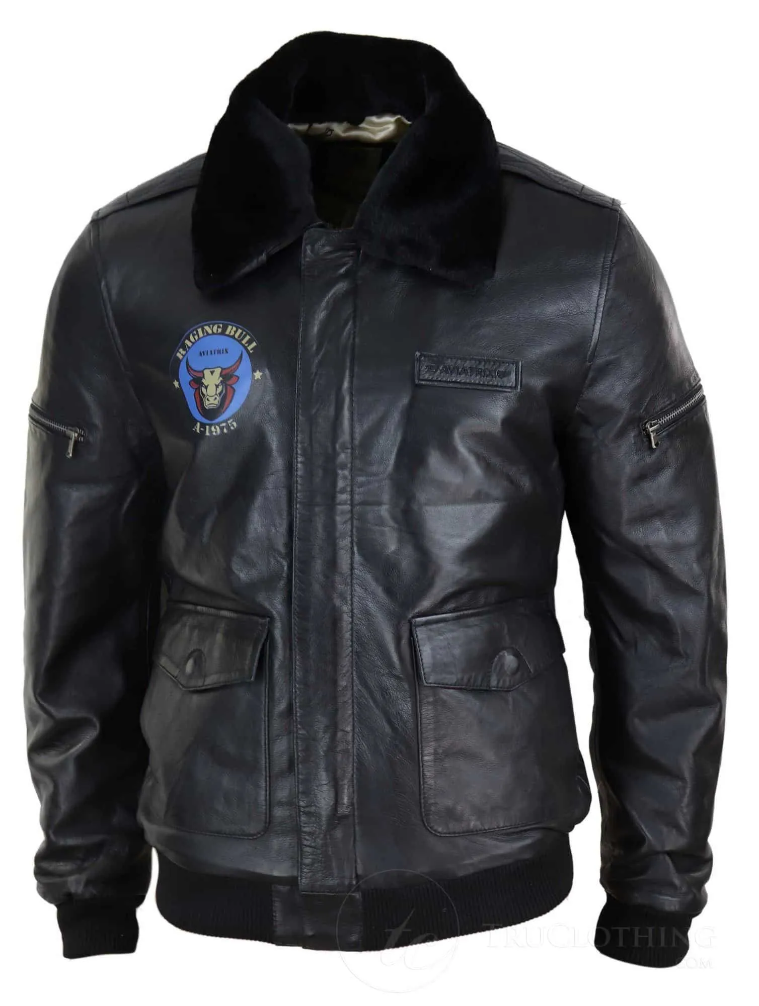 Mens Classic Real Leather Bomber Jacket