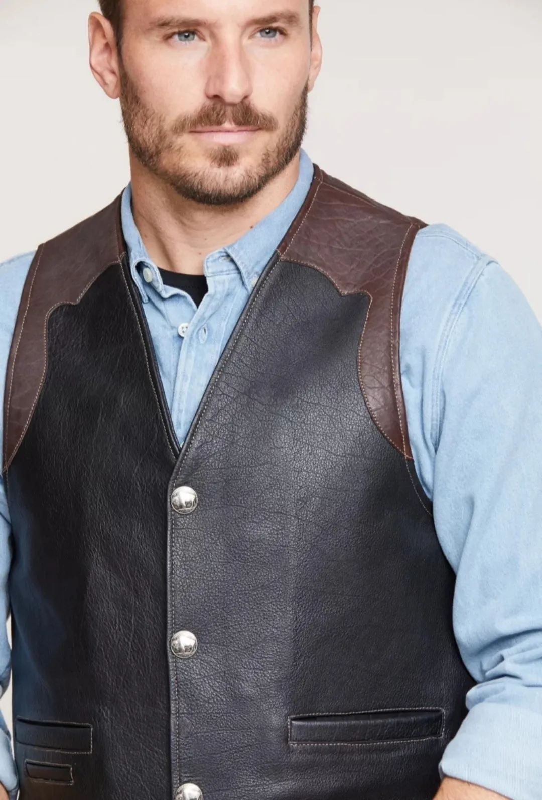 Men's Cowboy Black Leather Vest