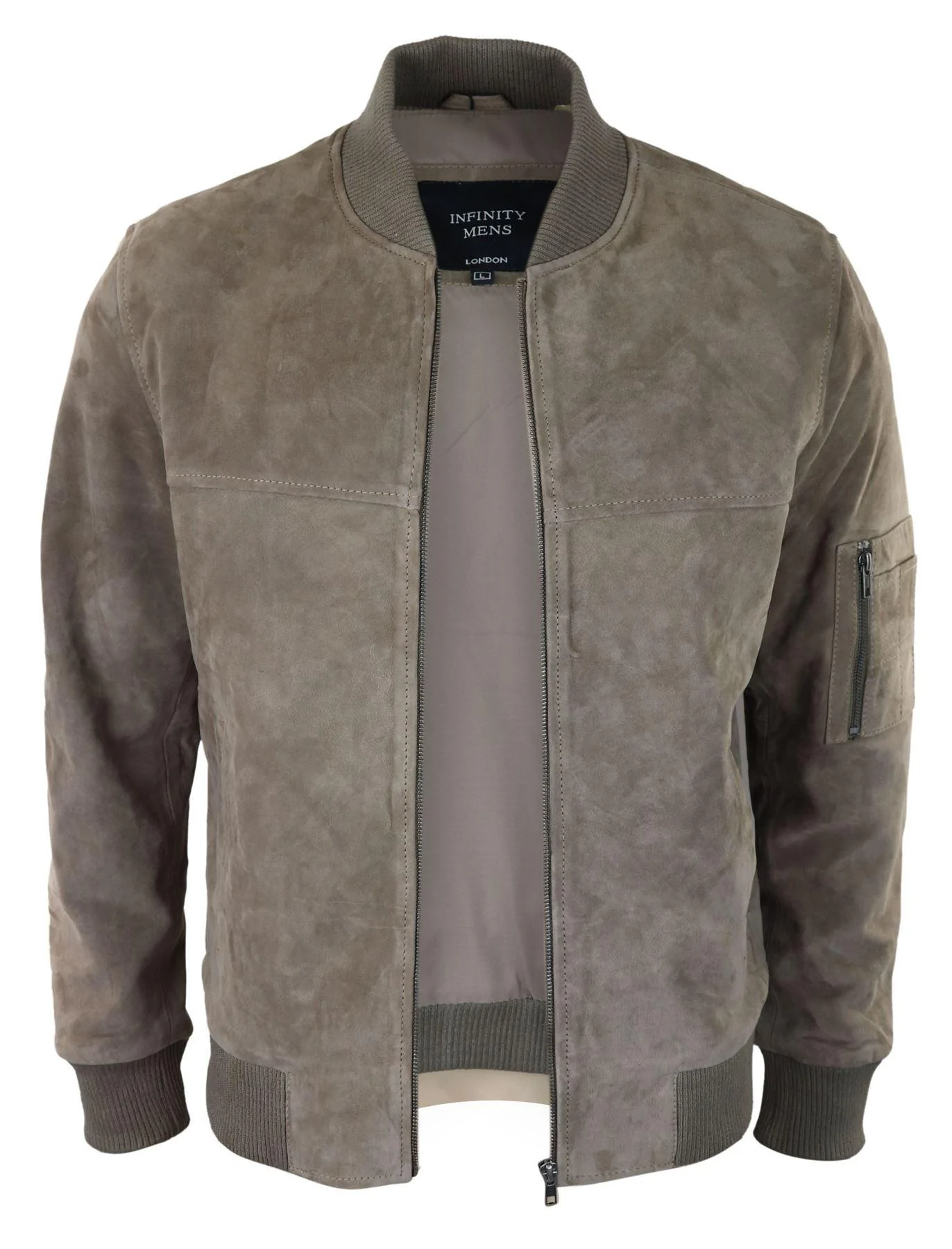 Mens Genuine Suede Bomber Jacket Leather Casual Varsity VIntage Smart Casual Beige