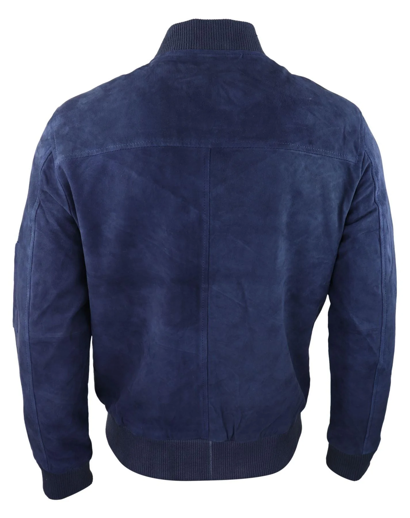 Mens Genuine Suede Bomber Jacket Leather Casual Varsity VIntage Smart Casual Navy