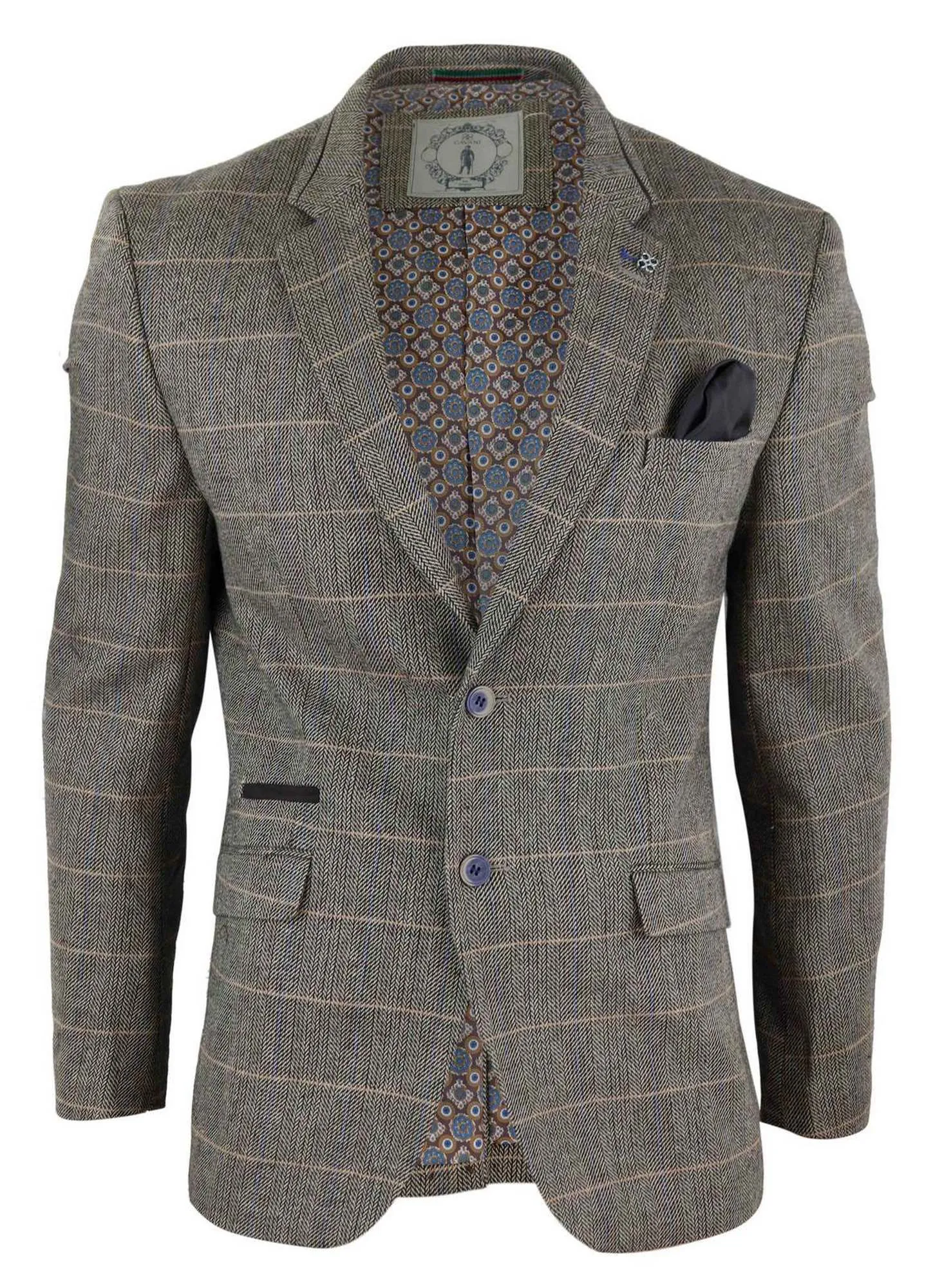 Mens Oak Brown Vintage Check Herringbone Tweed Blazer Jacket or Waistcoat Retro