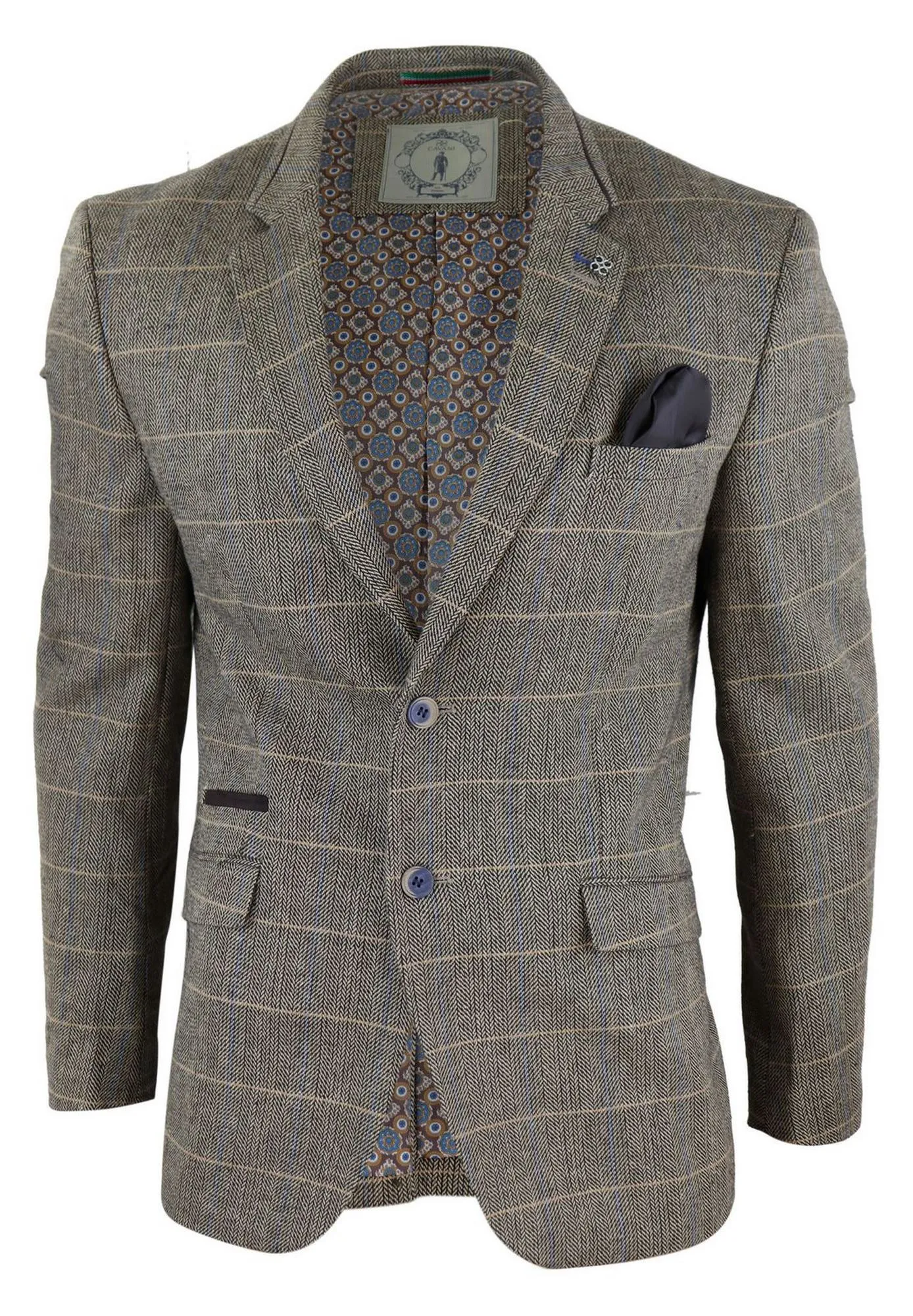 Mens Oak Brown Vintage Check Herringbone Tweed Blazer Jacket or Waistcoat Retro