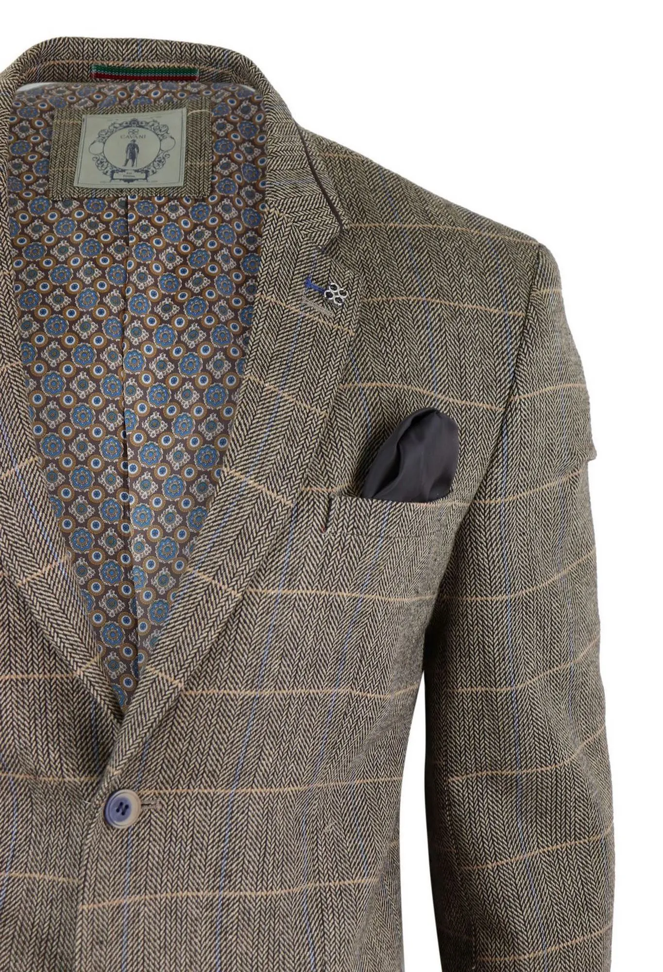 Mens Oak Brown Vintage Check Herringbone Tweed Blazer Jacket or Waistcoat Retro