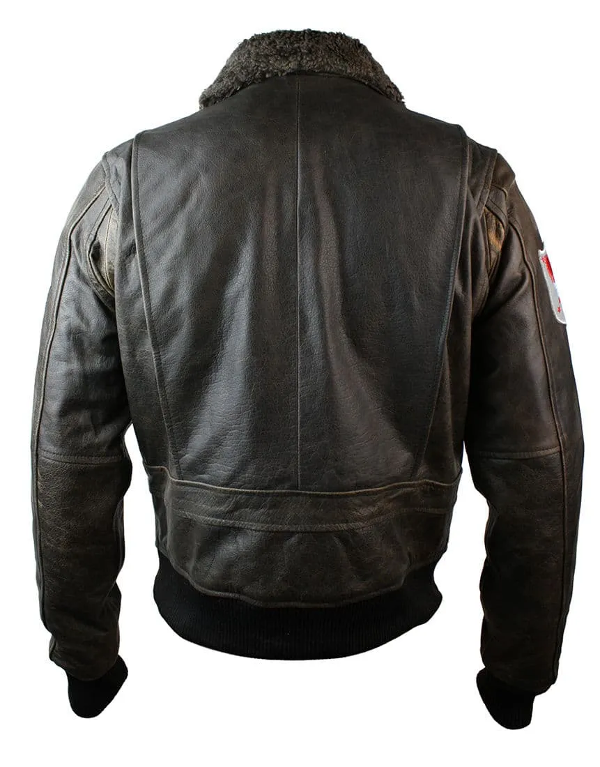 Mens Real Leather US Aviator Air Force Pilot Flying Bomber Jacket Black Fur Collar-Brown