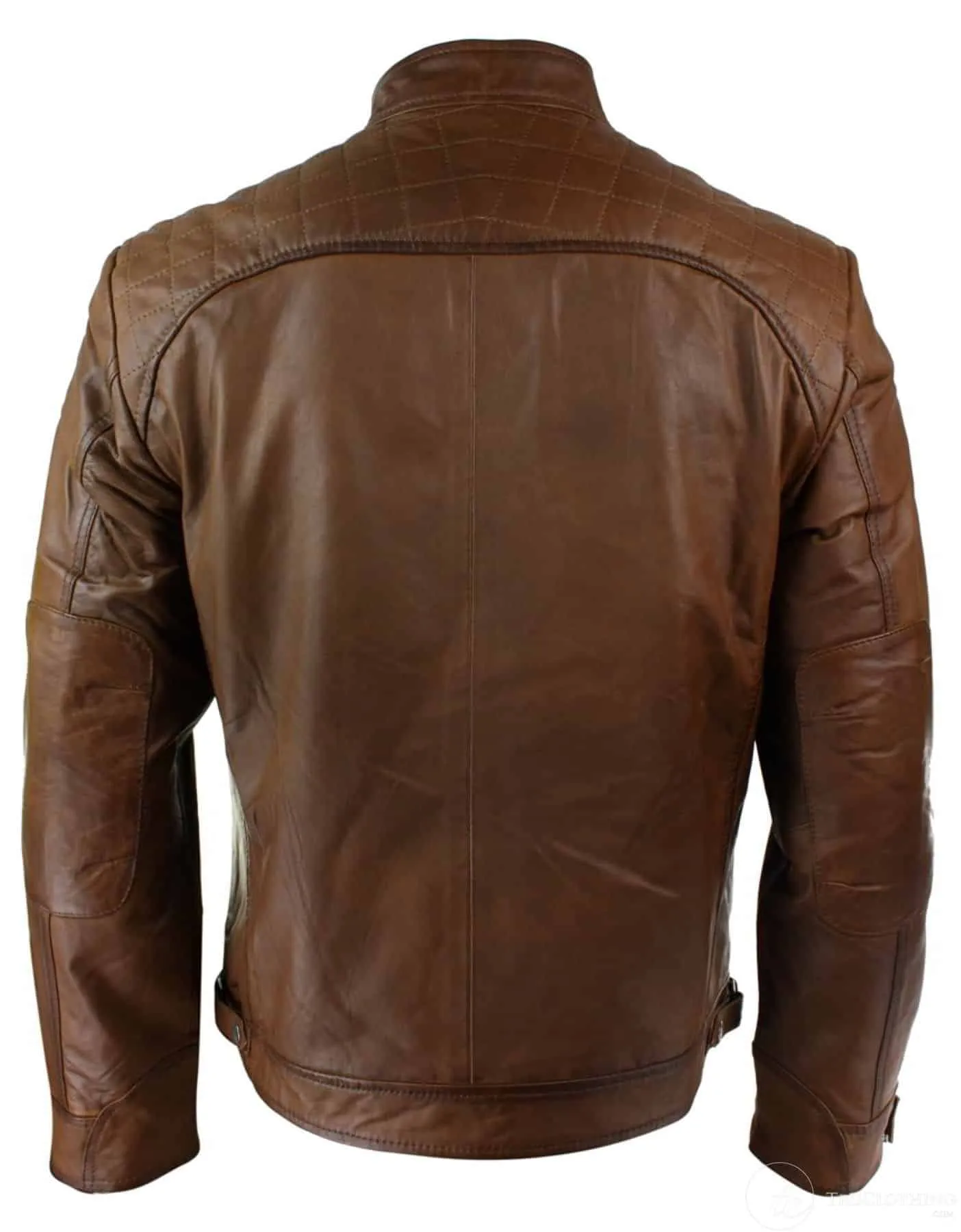 Mens Retro Style Zipped Biker Jacket Real Leather Soft Black Casual-Tan