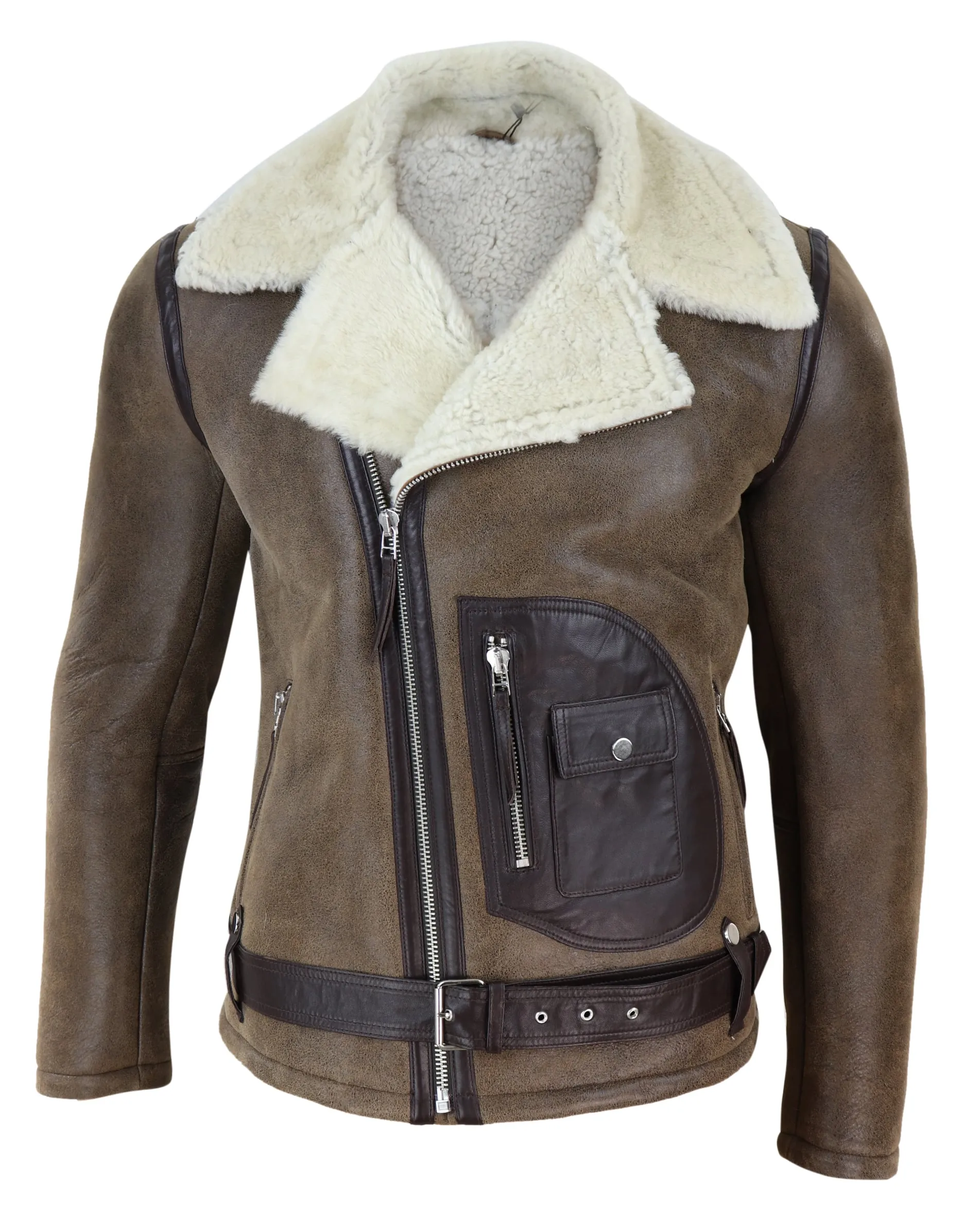 Mens Shearling Brown Sheepskin Vintage Jacket