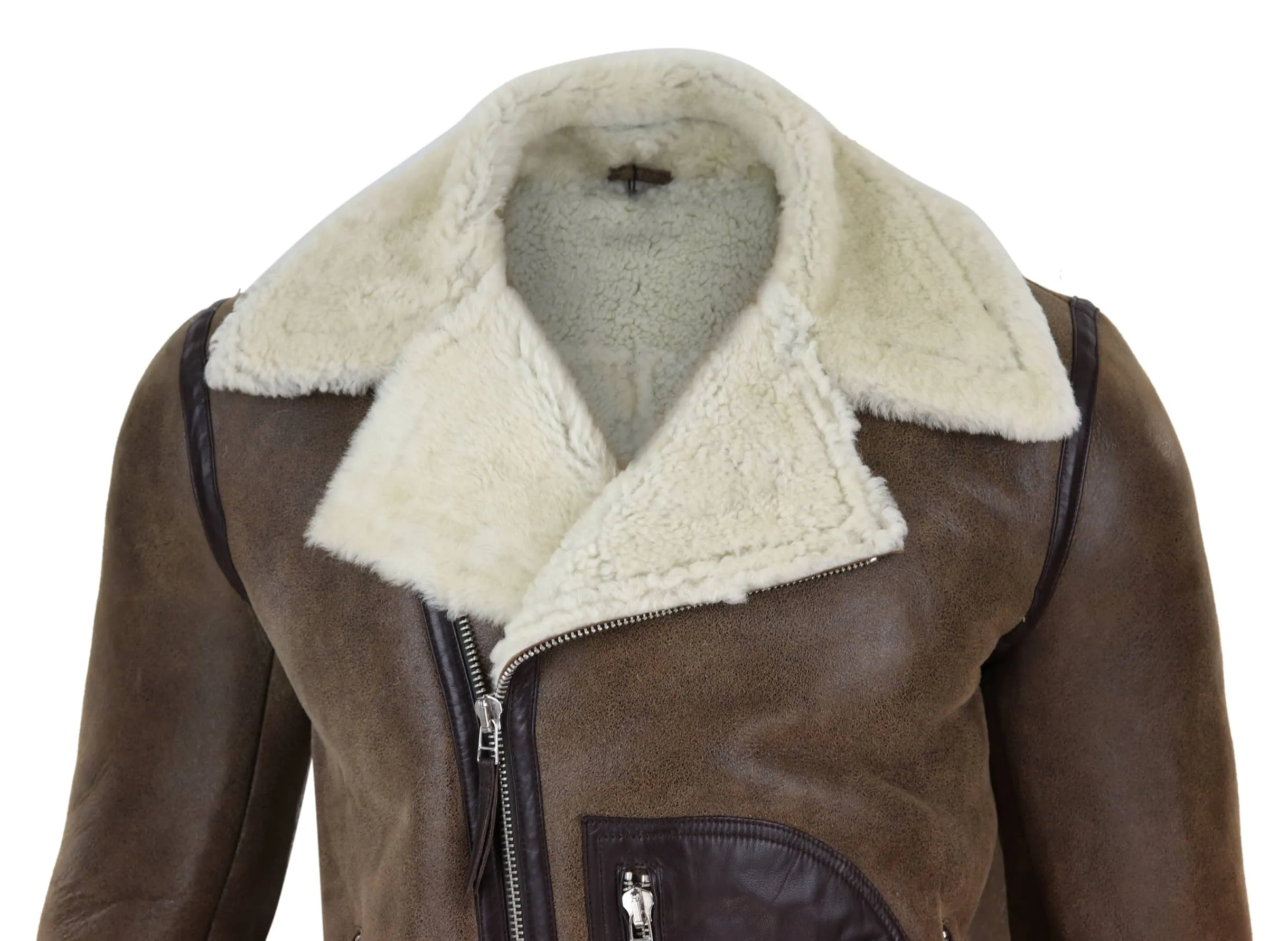 Mens Shearling Brown Sheepskin Vintage Jacket