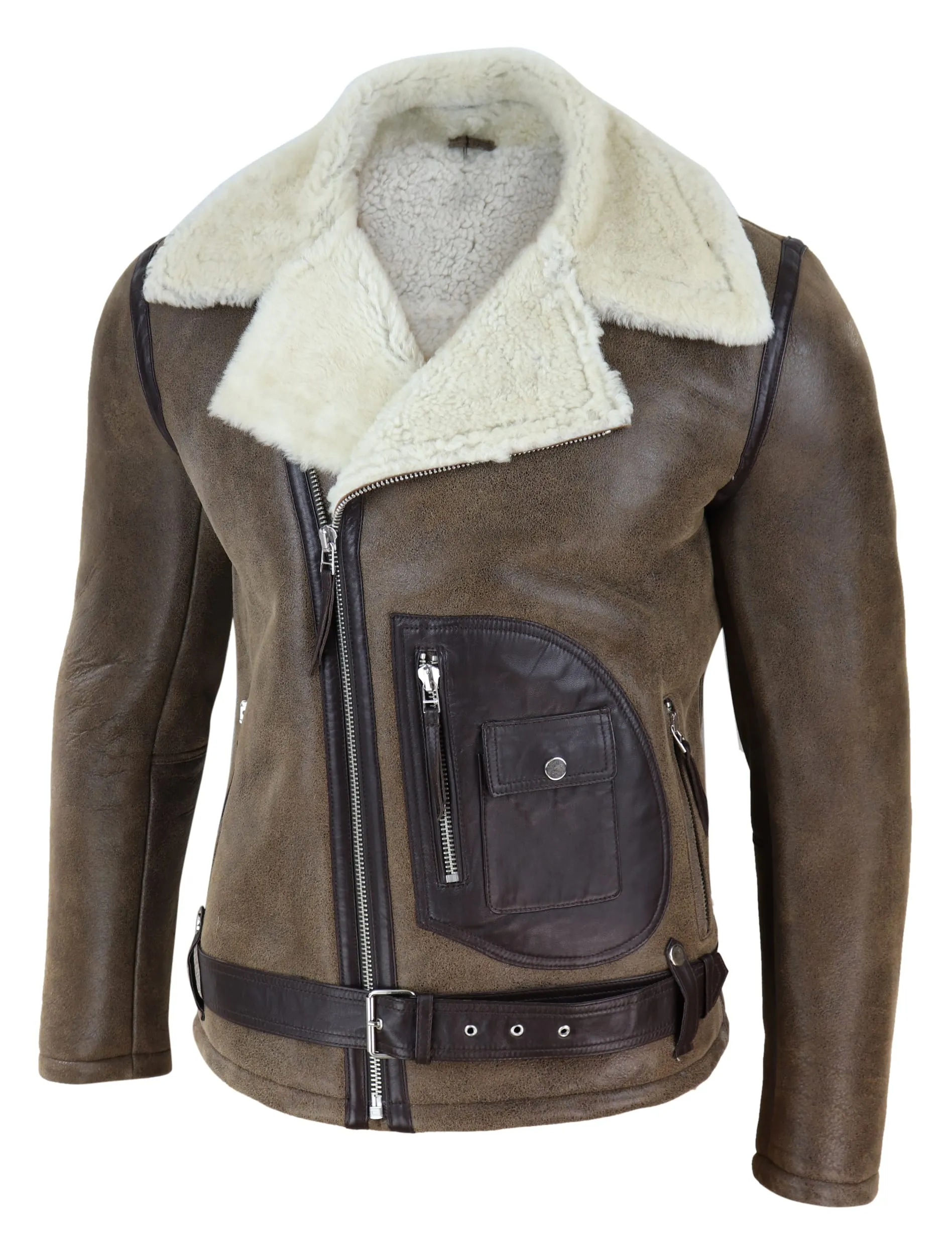 Mens Shearling Brown Sheepskin Vintage Jacket