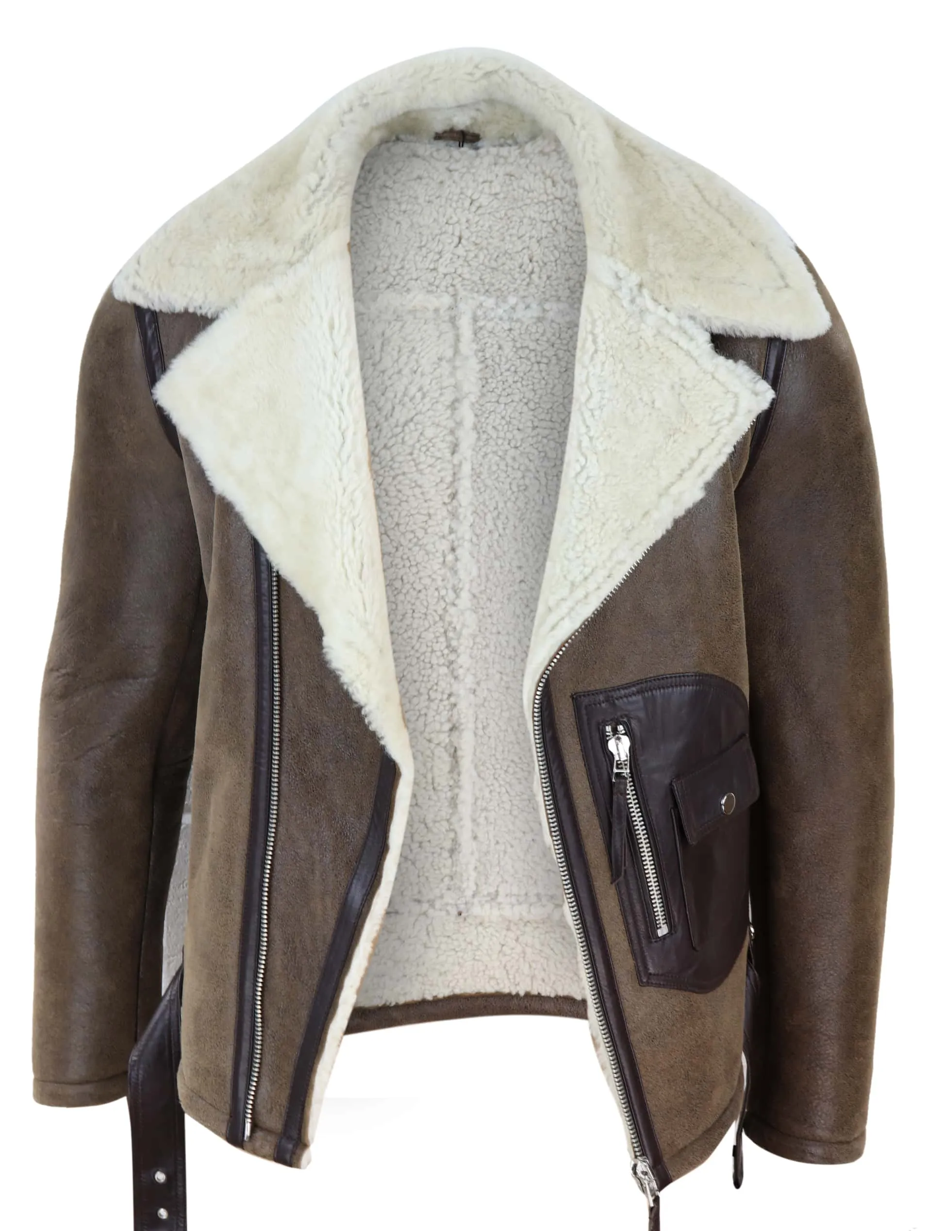 Mens Shearling Brown Sheepskin Vintage Jacket