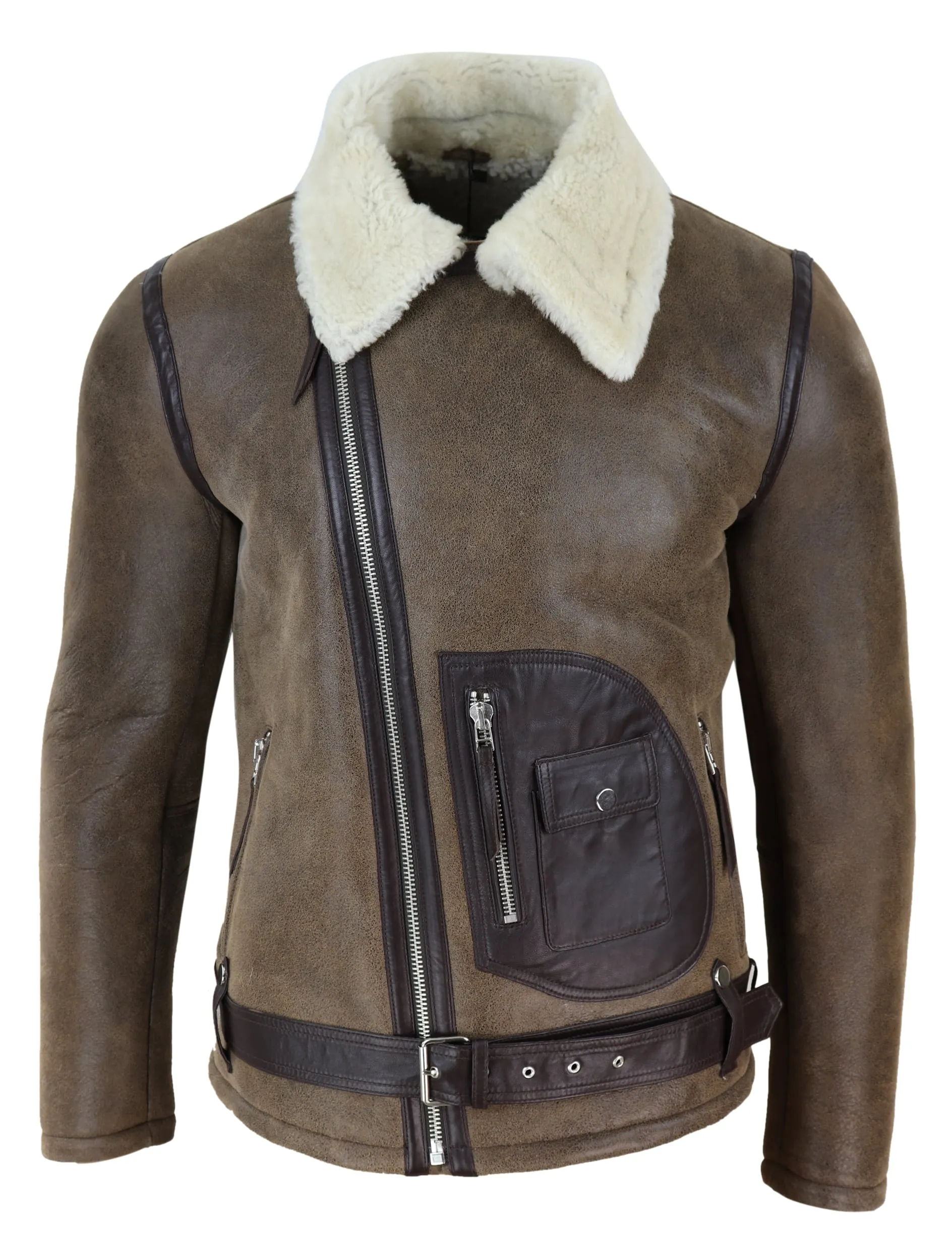 Mens Shearling Brown Sheepskin Vintage Jacket