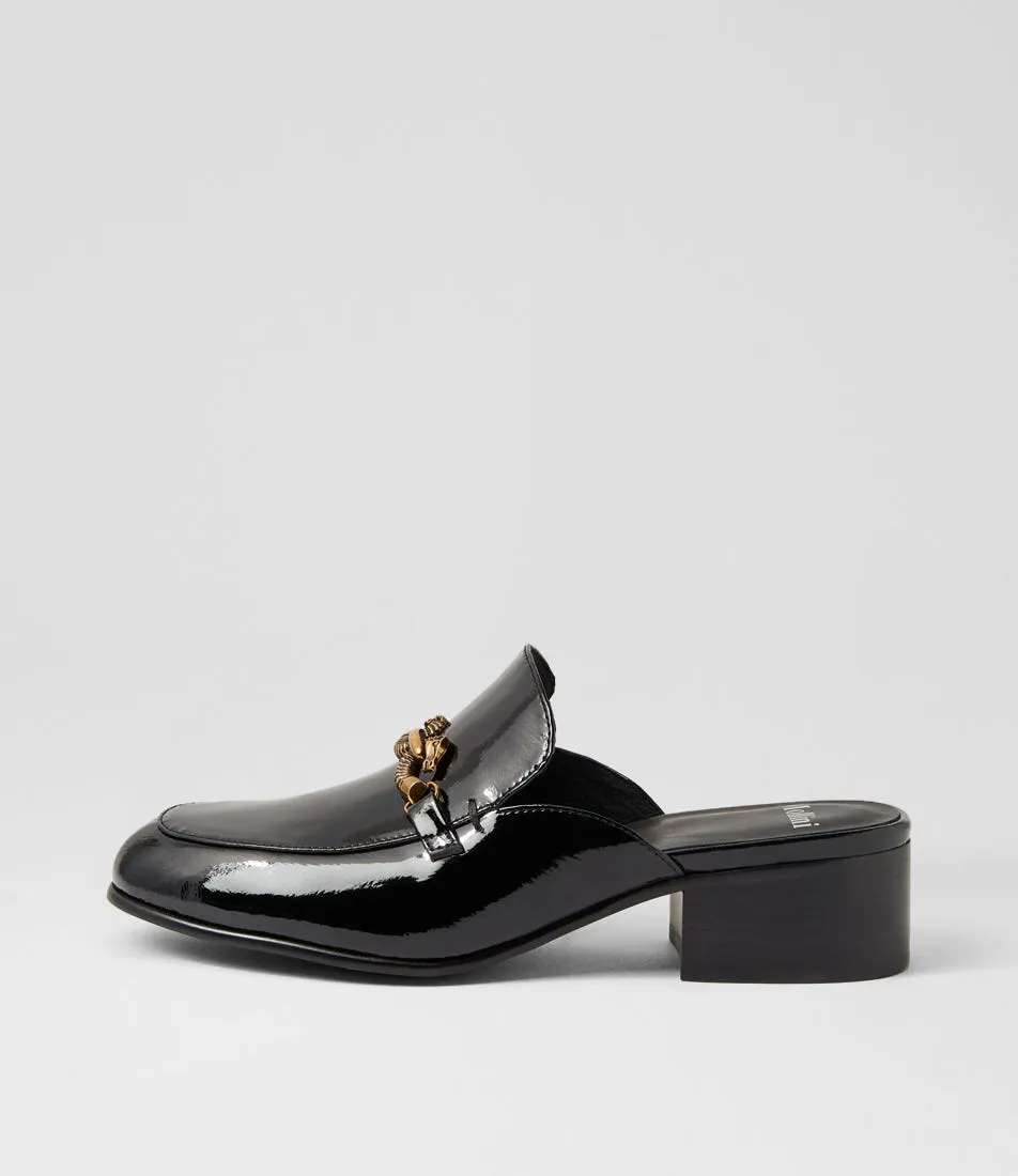 MIDAS Jespa Black Patent Leather Mules